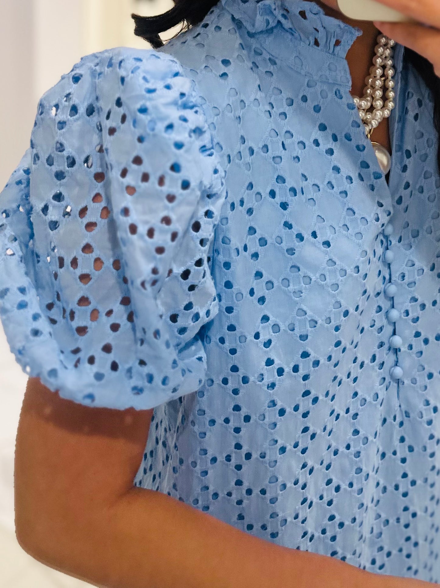 The Liz Light Blue Eyelet Midi Dress