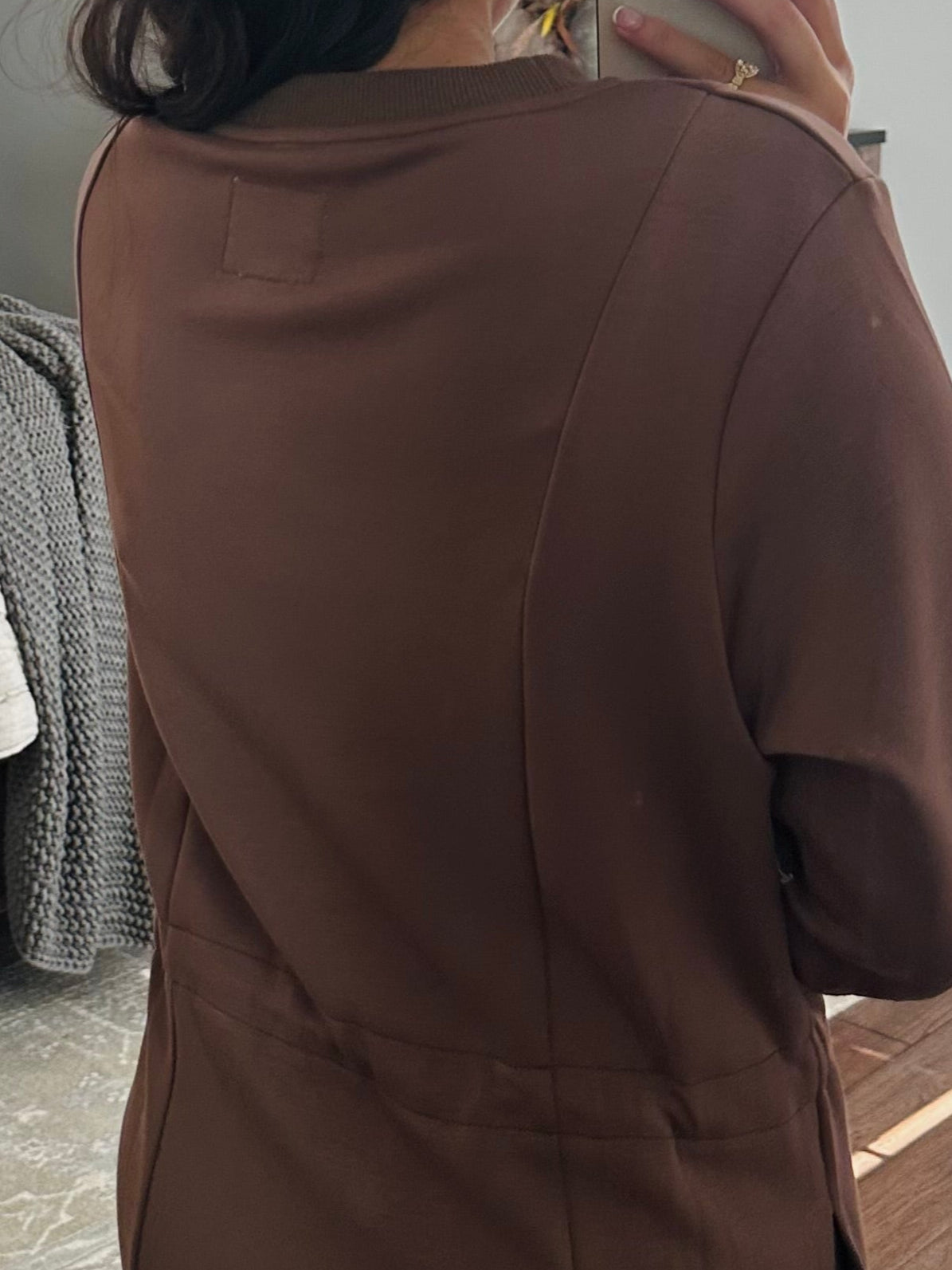 The Mocha Jersey Knit Long Sleeve Drawstring Dress