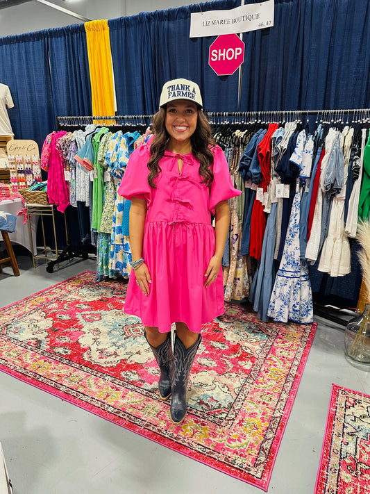 The Reagan Hot Pink Bow Tie Dress