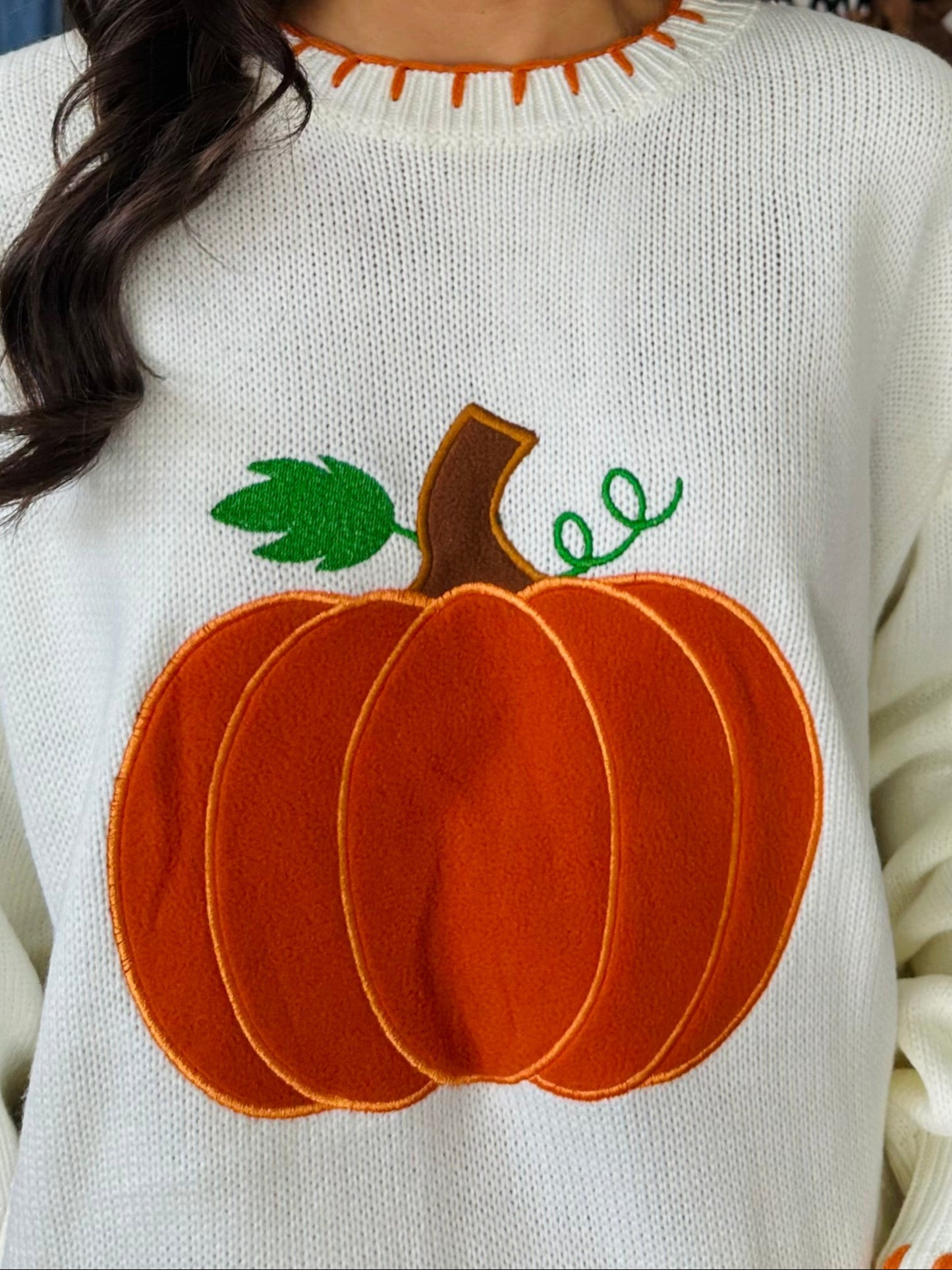 The Hello Pumpkin Embroidered Sweater