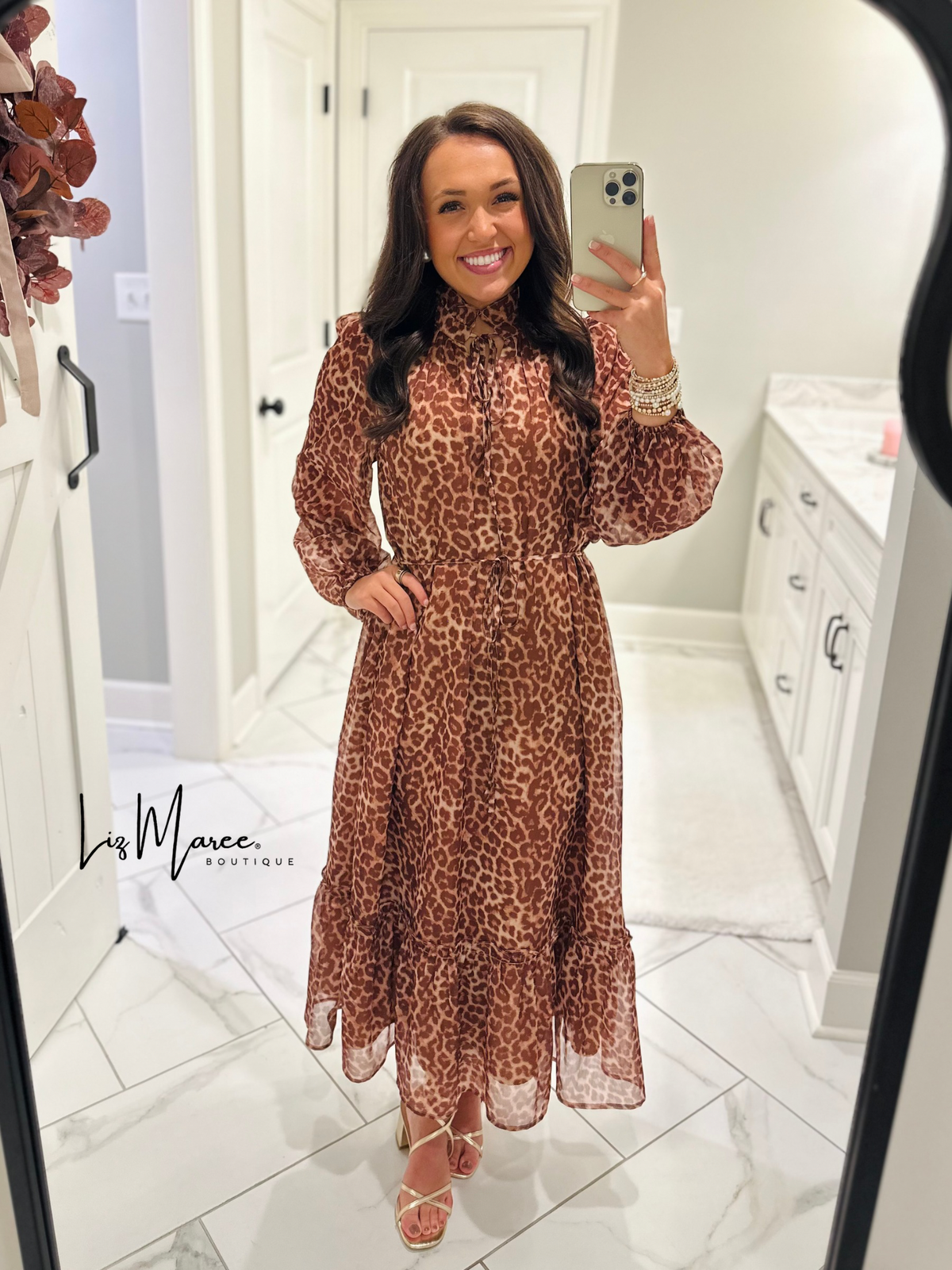 The Maple Rust Leopard Tiered Midi Dress