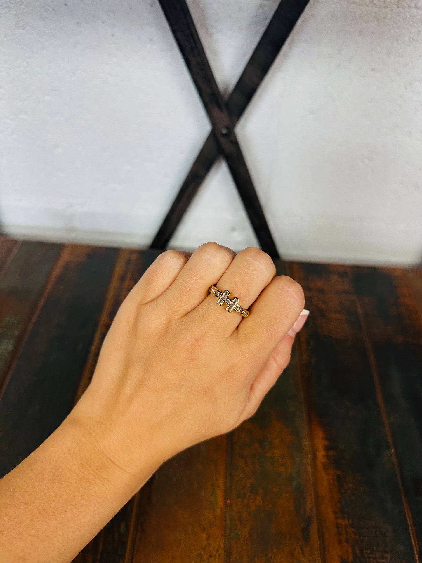 Gold Crystal Bar Ring