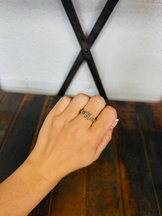 Gold Crystal Bar Ring