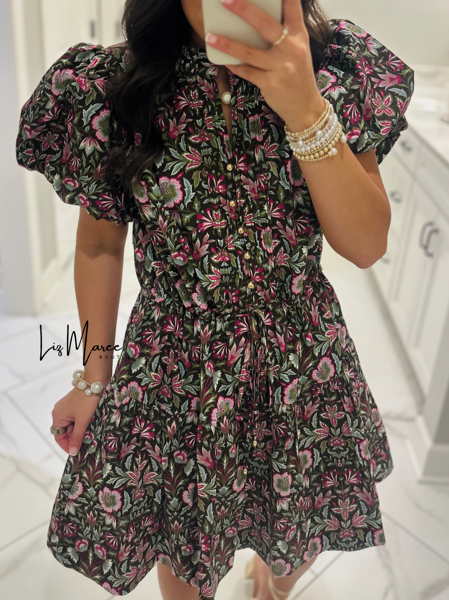 The Soph Brown Floral Puff Sleeve Dress