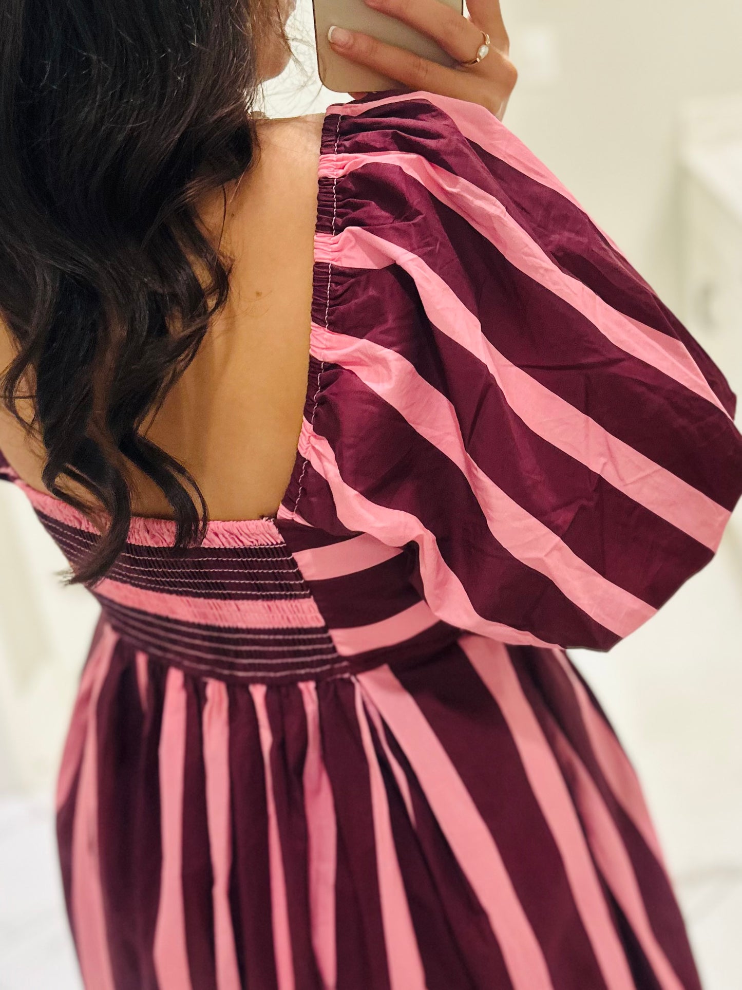 The Reagan Plum Striped Midi Dress