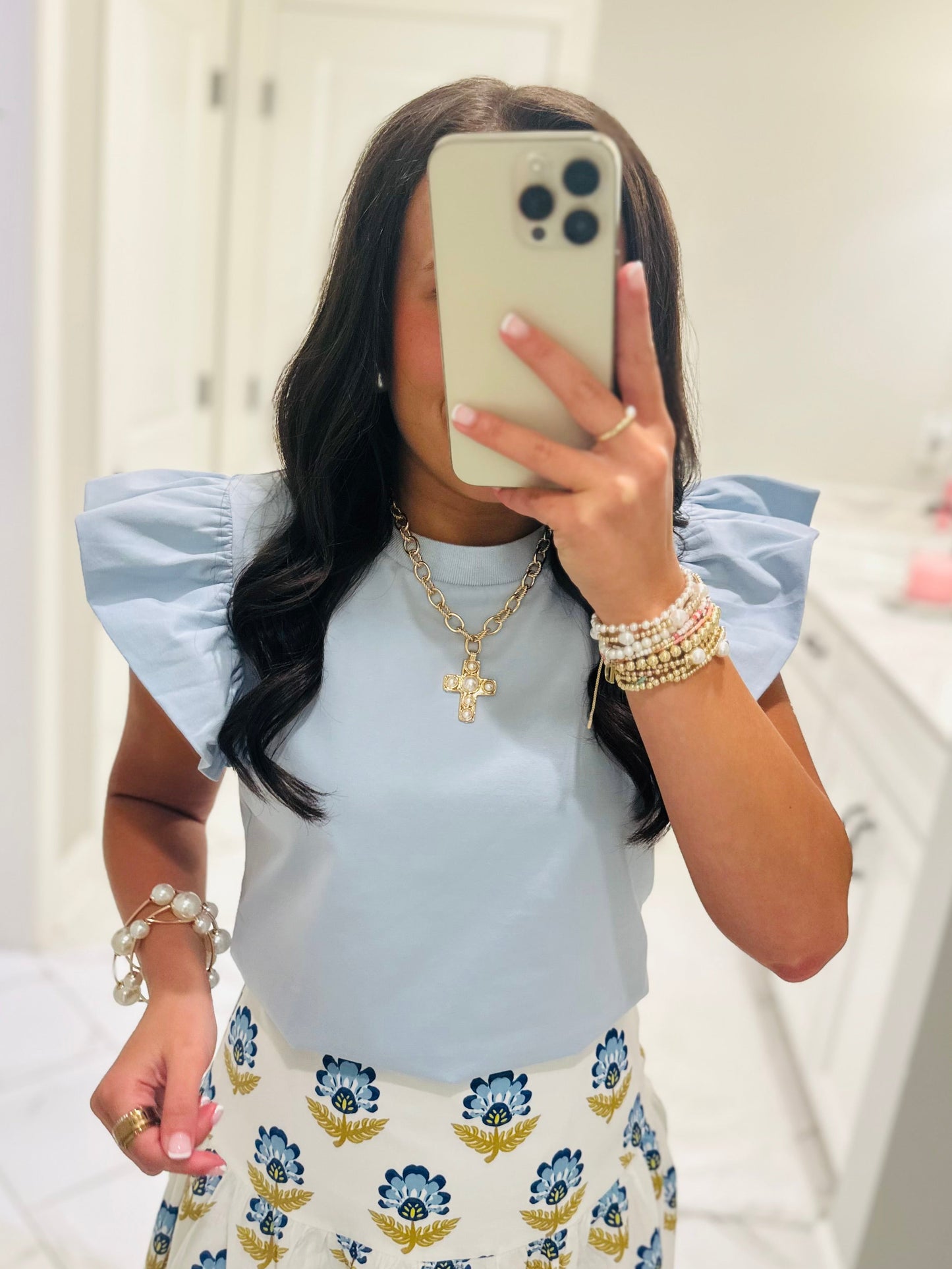 The Tillie Baby Blue Ruffled Sleeve Top