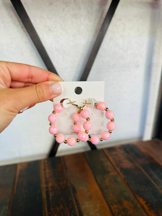 Pink Pearlescent Ball of Fun Hoop Earring