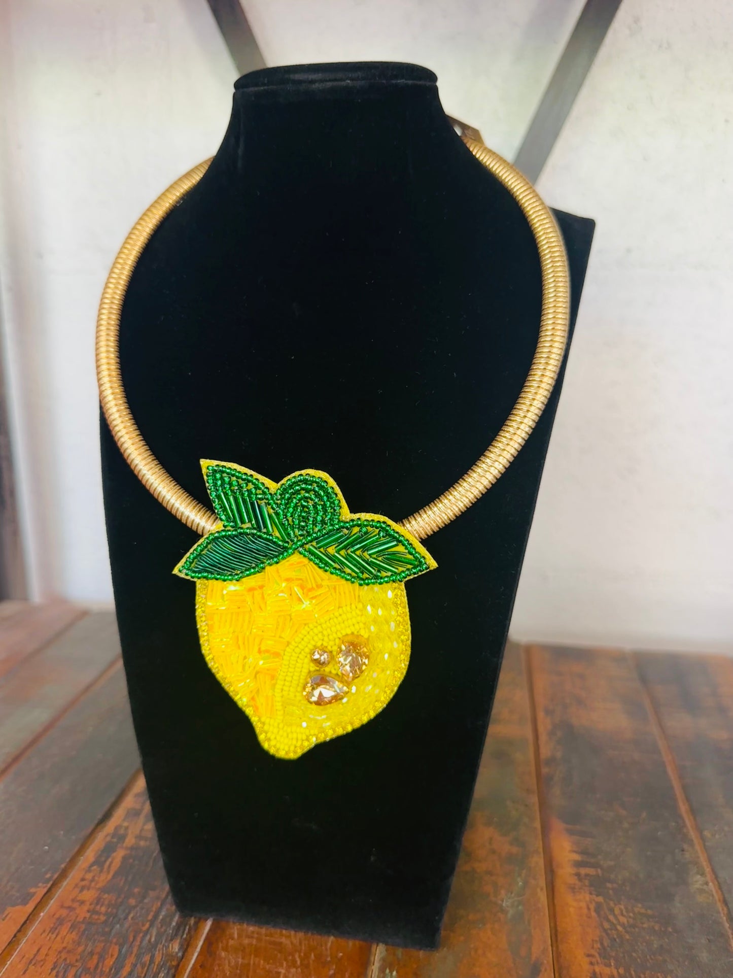 Yellow Beaded Lemon Collar Necklace
