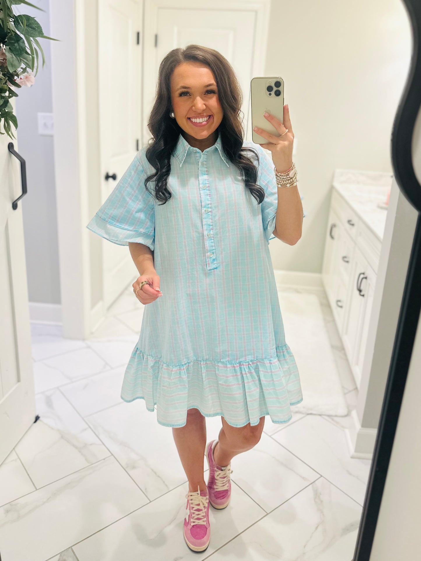 The Laylin Blue Striped Mineral Washed Shirt Dress