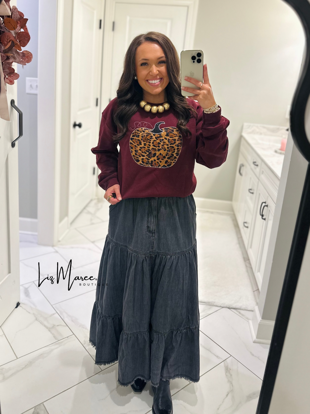 The Callie Black Denim Tiered Midi Skirt