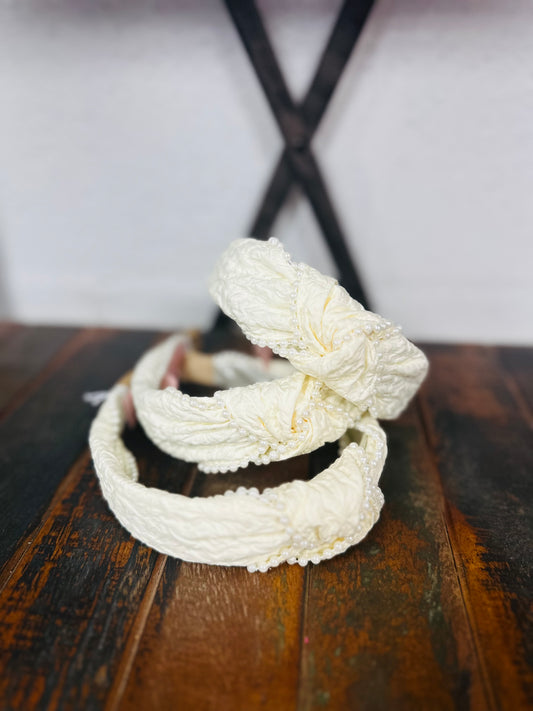The Elegant Cream Knot Pearl Embellished Headband