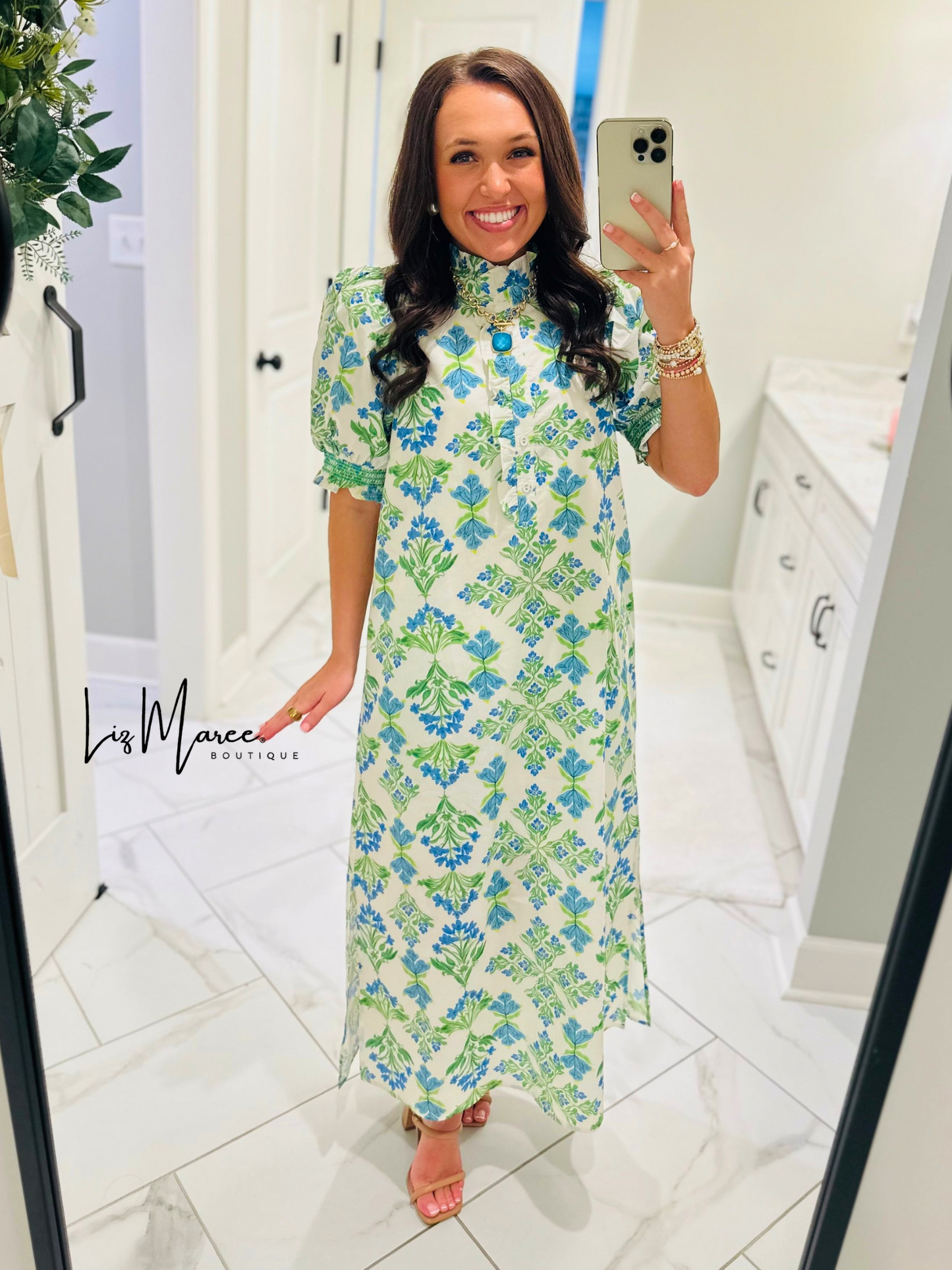 The Lana Blue + Green Botanical Maxi Dress
