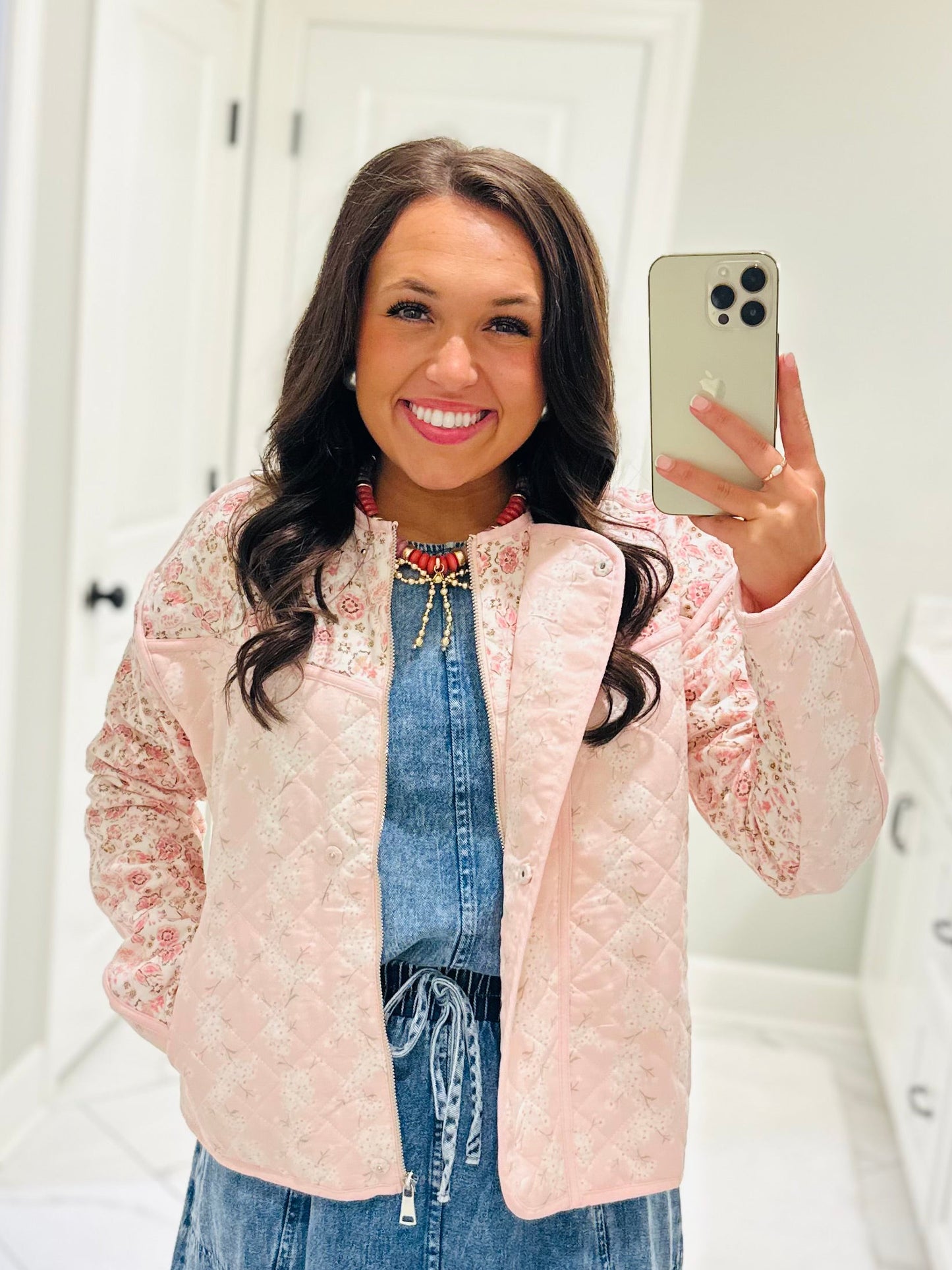 The Amelia Pink Floral Quilted Jacket