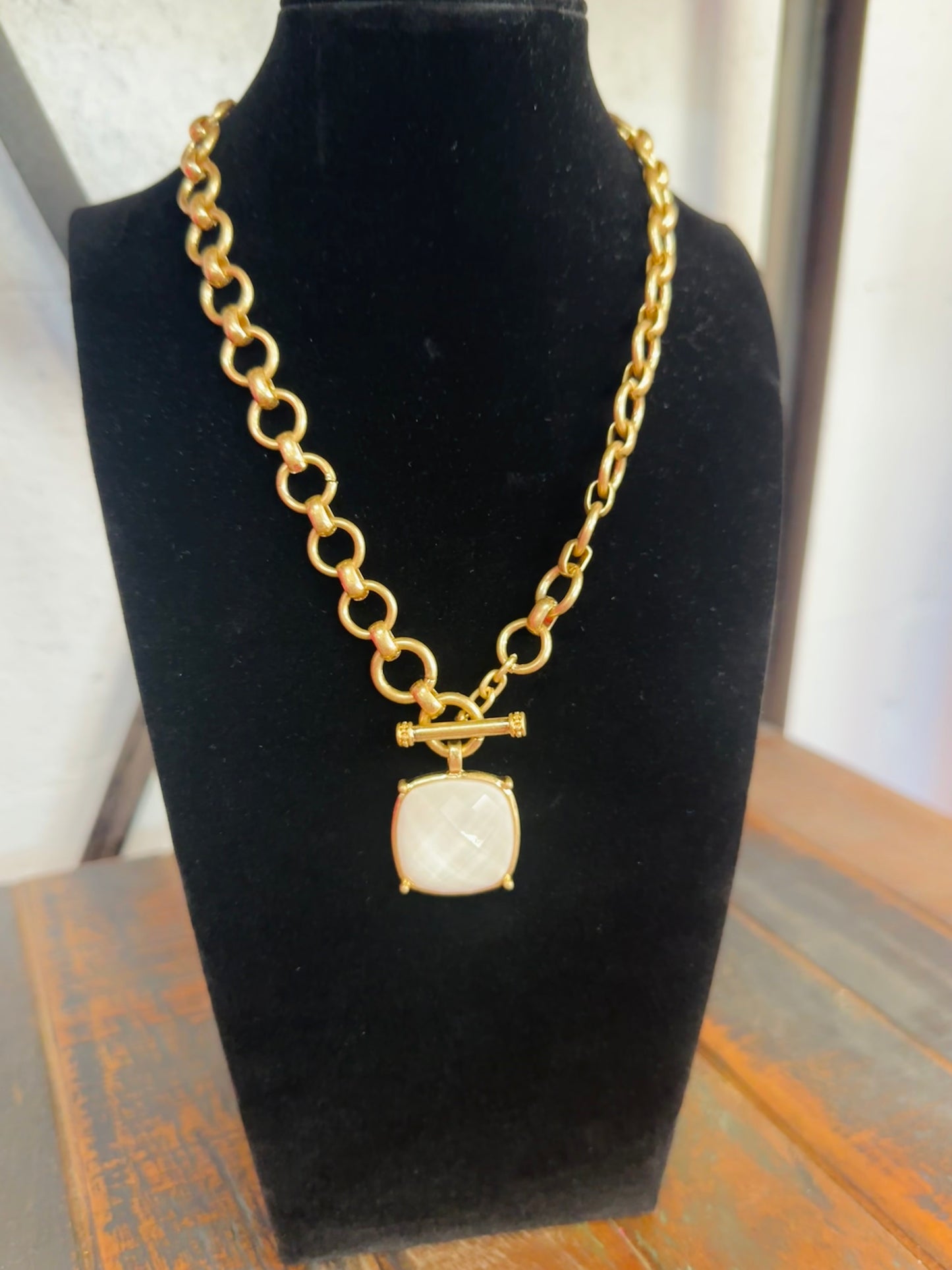White Square Stone Pendant Necklace