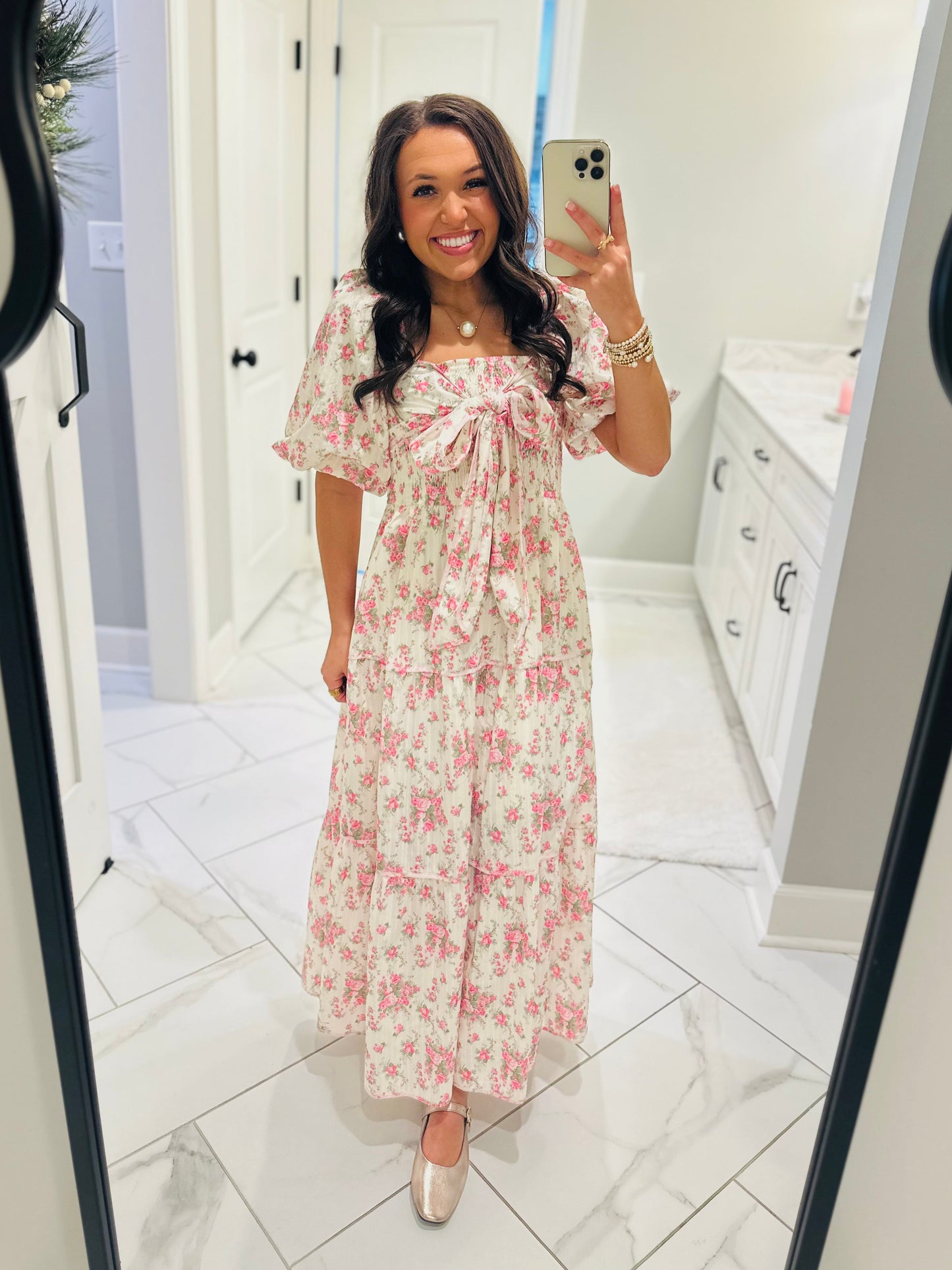 The Lola Floral Tiered Bow Front Midi Dress