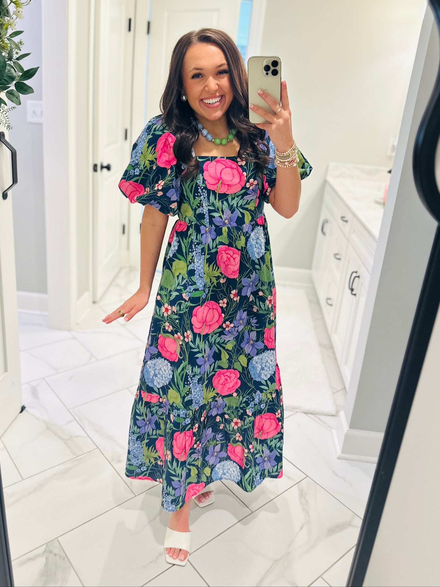 The Danyale Navy Floral Bow Midi Dress