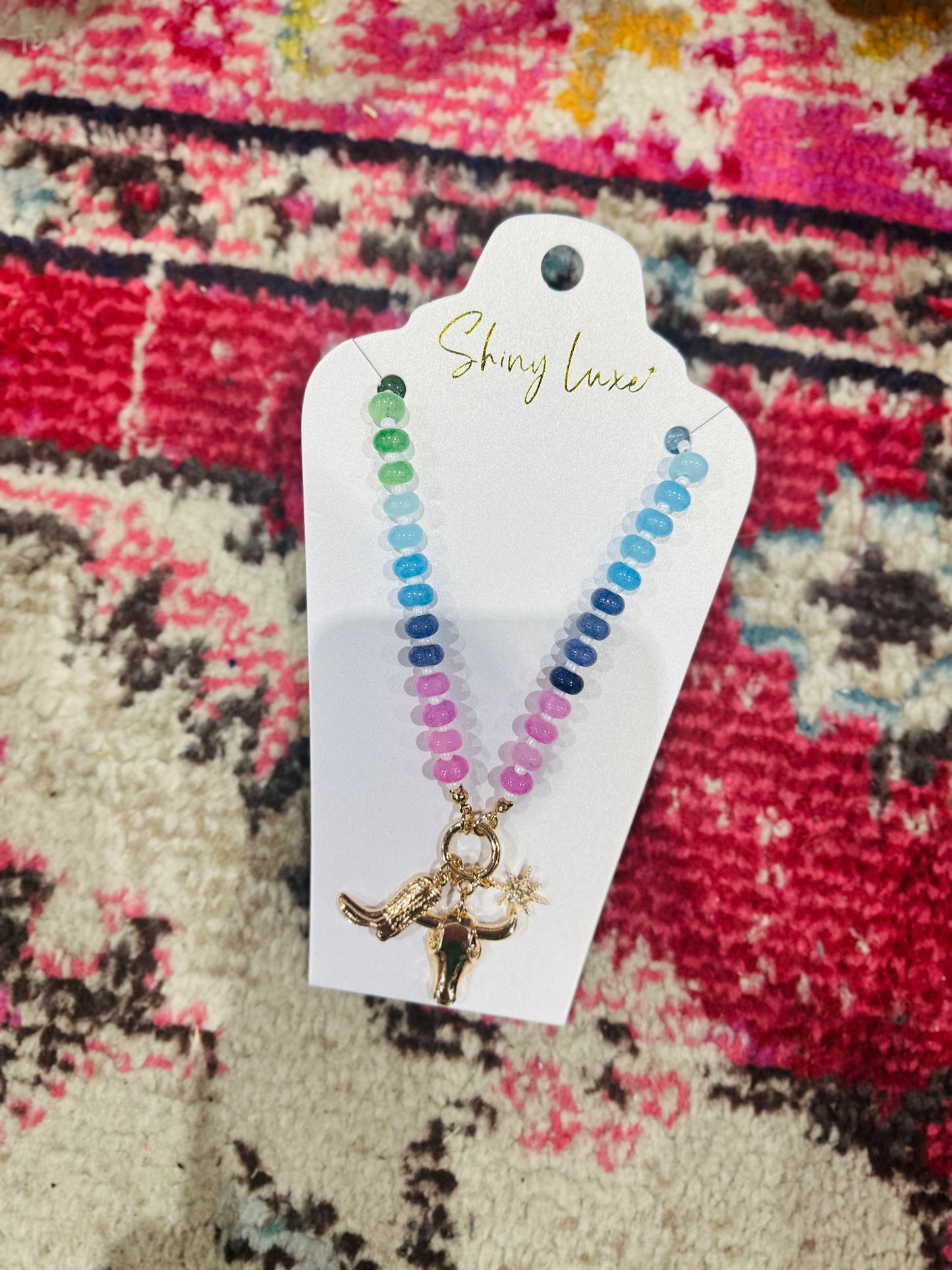 Western Rainbow Bead Charm Necklace