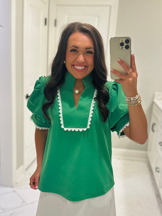 The Faye Kelly Green Scallop Detail Top