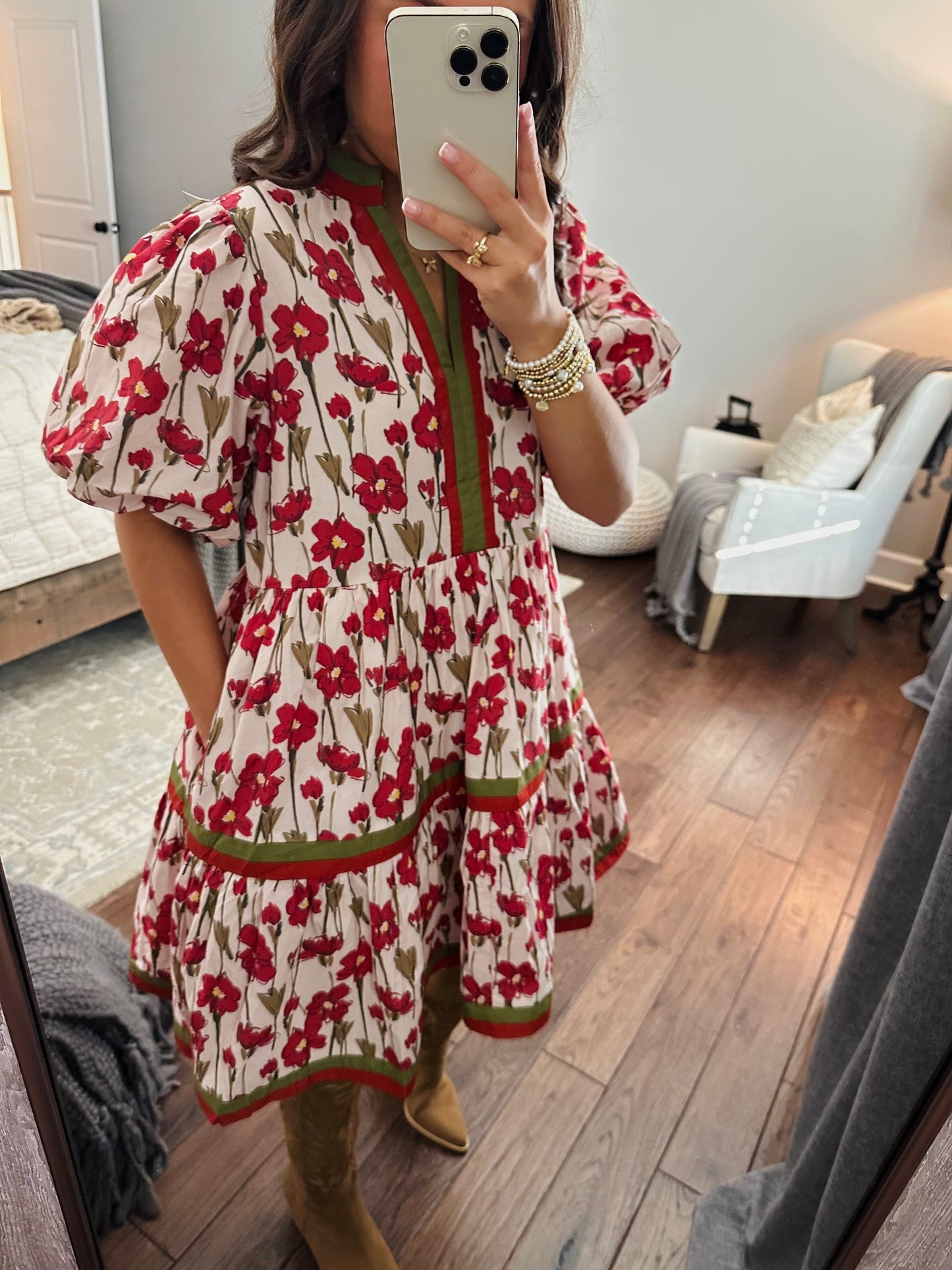 The Poppy Floral and Olive Green Rust Dress