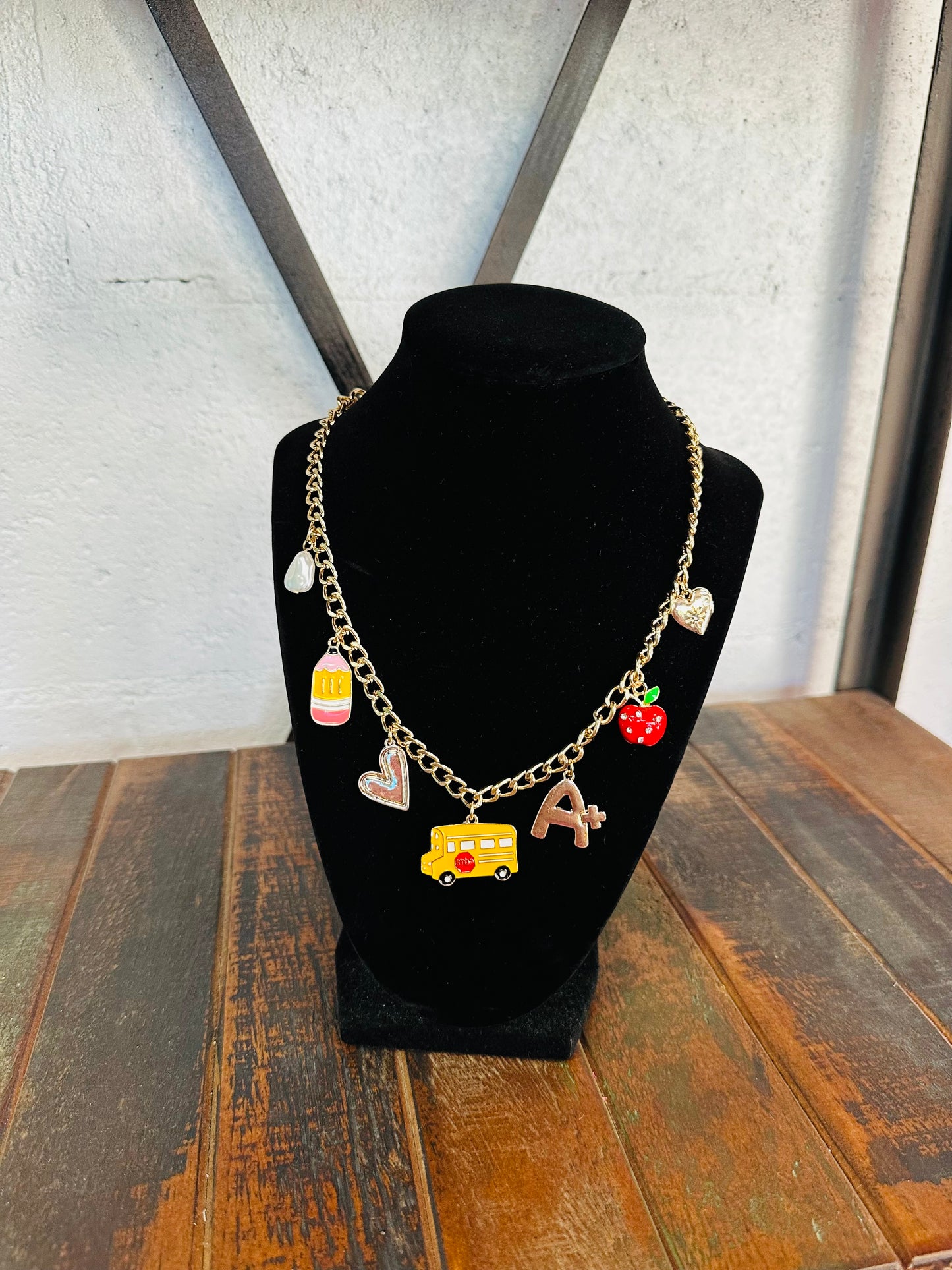Gold Teacher Charm Necklace