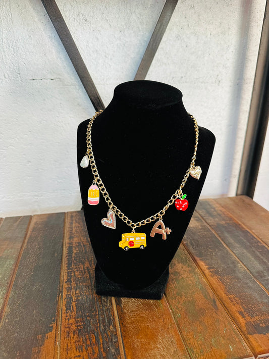 Gold Teacher Charm Necklace