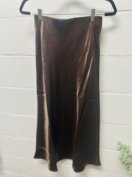 The Bri Dark Brown Satin Midi Skirt