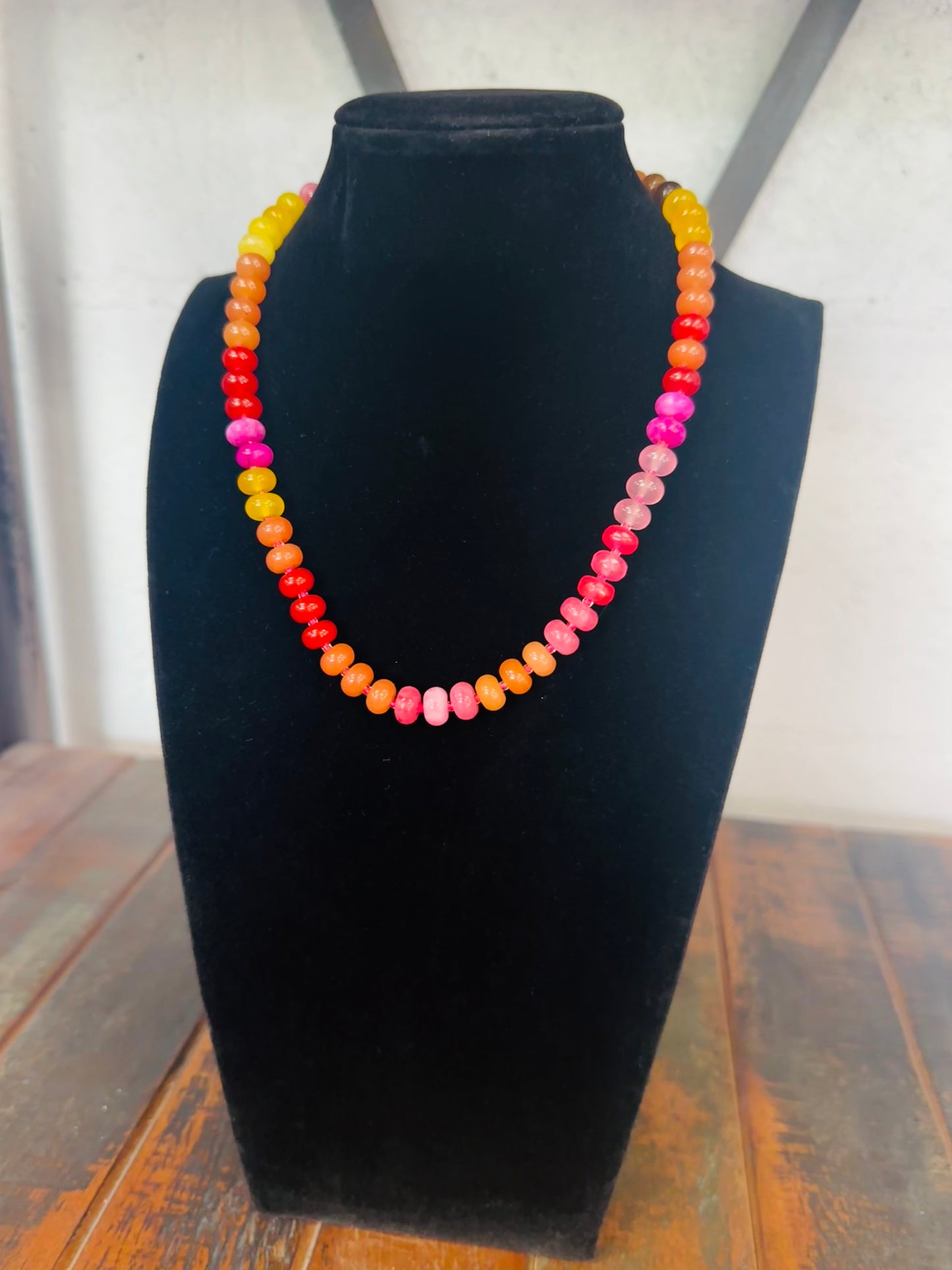 Red Multi Rondelle Stone Necklace