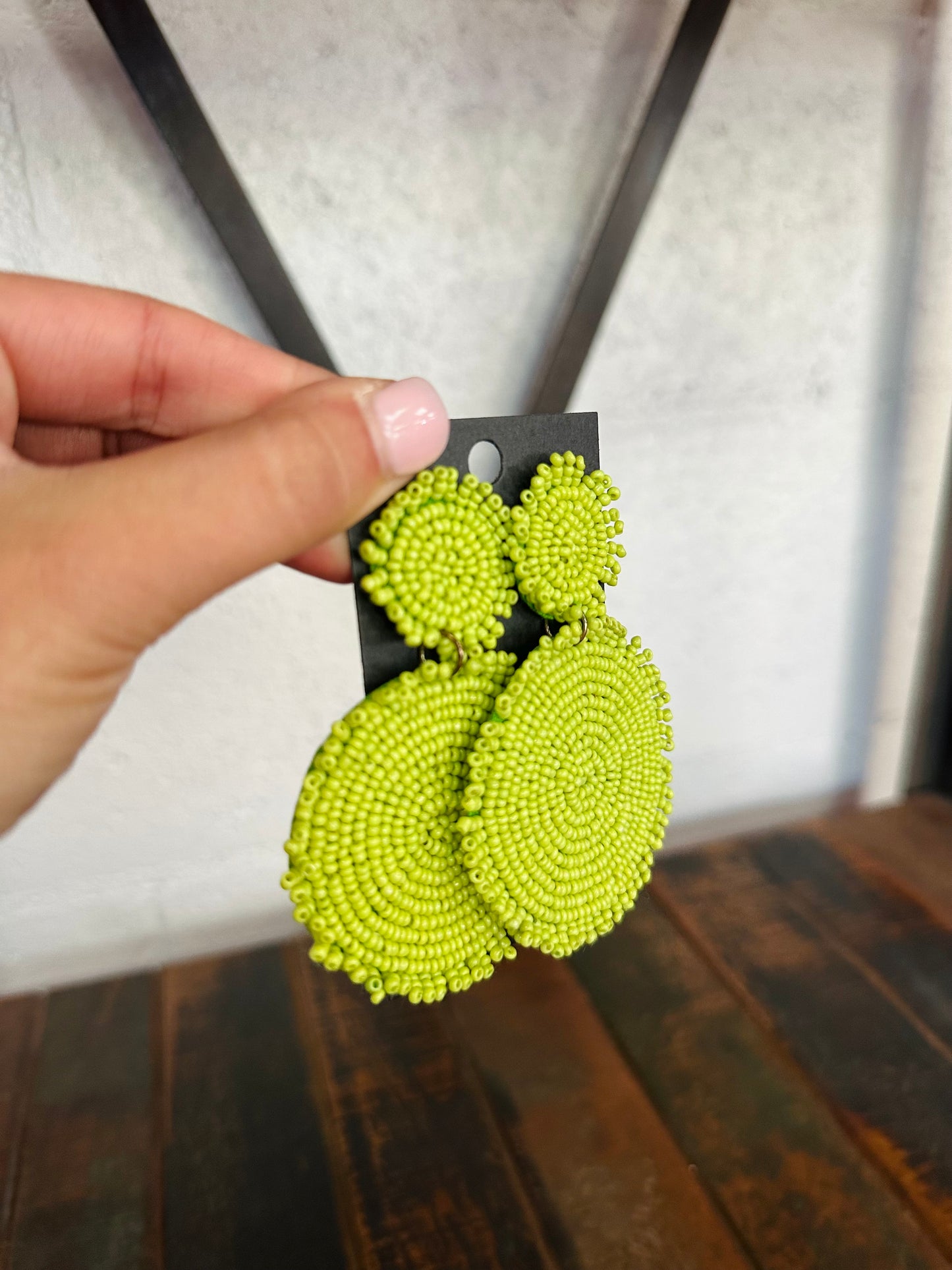 Lime Green Beaded Disc Earring
