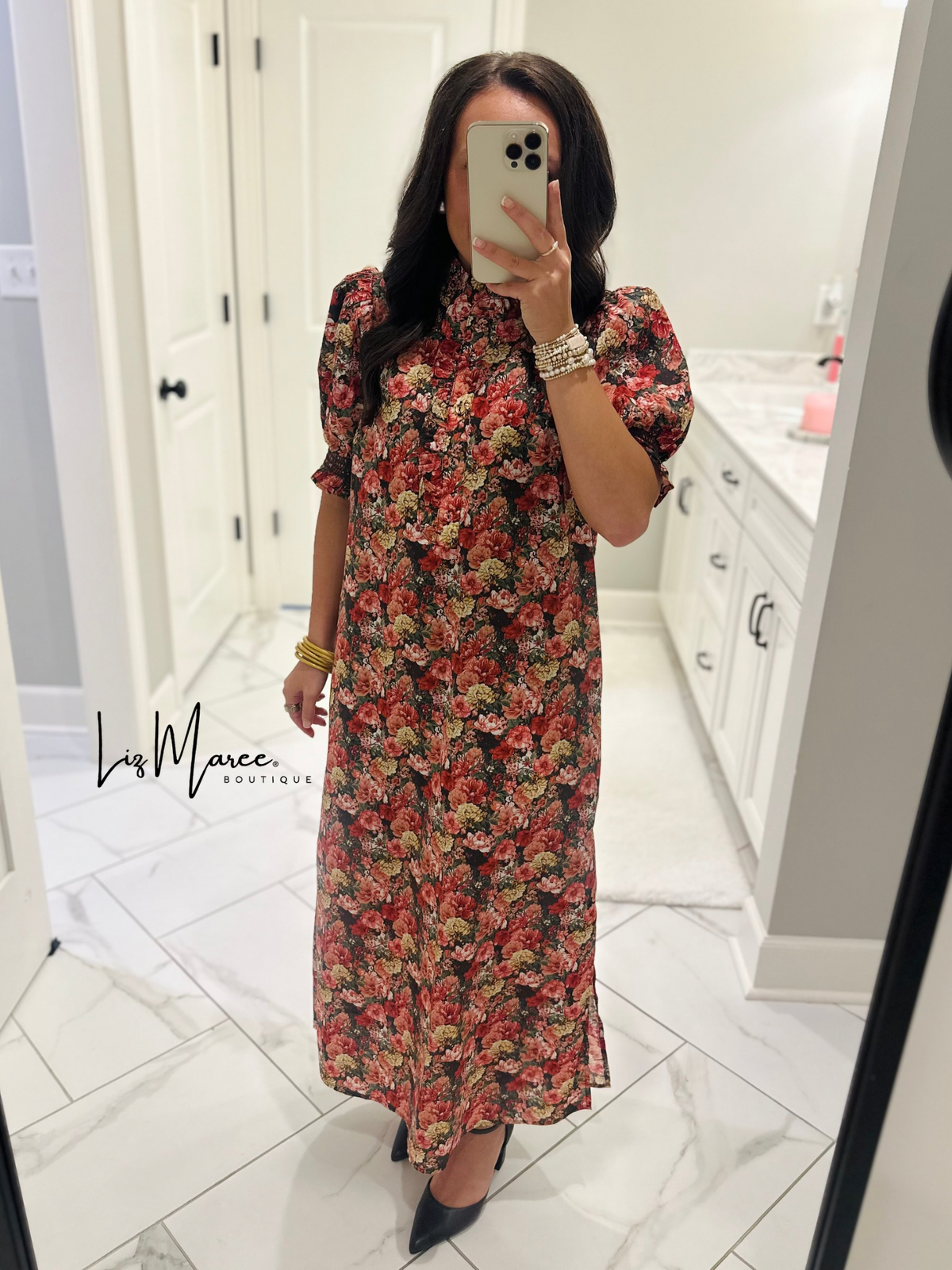 The Anabelle Brick Floral Midi Dress