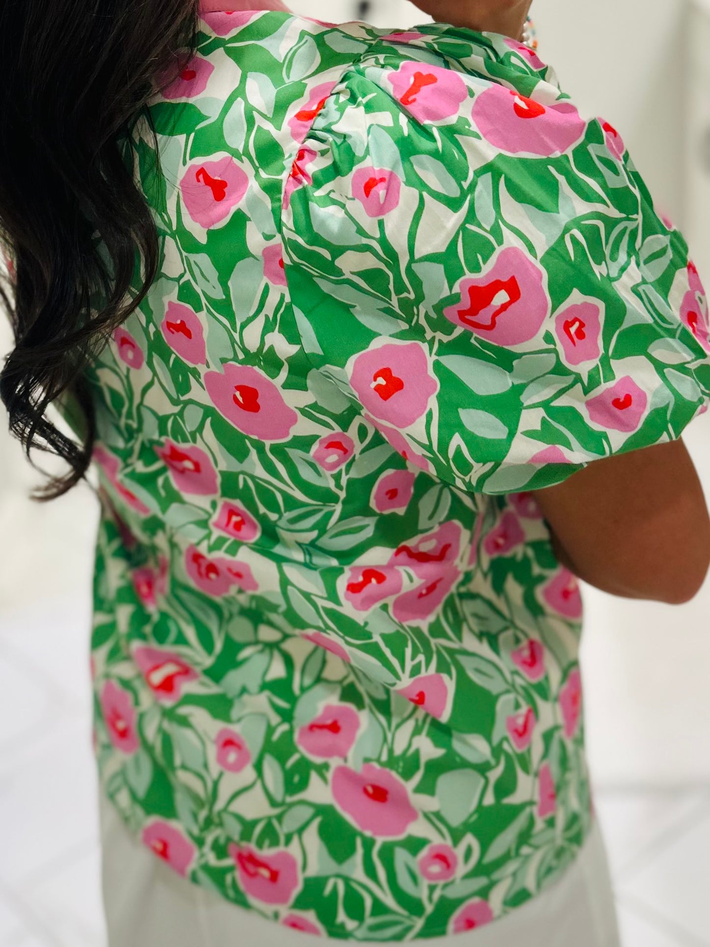 The Ginny Green + Pink Floral Top
