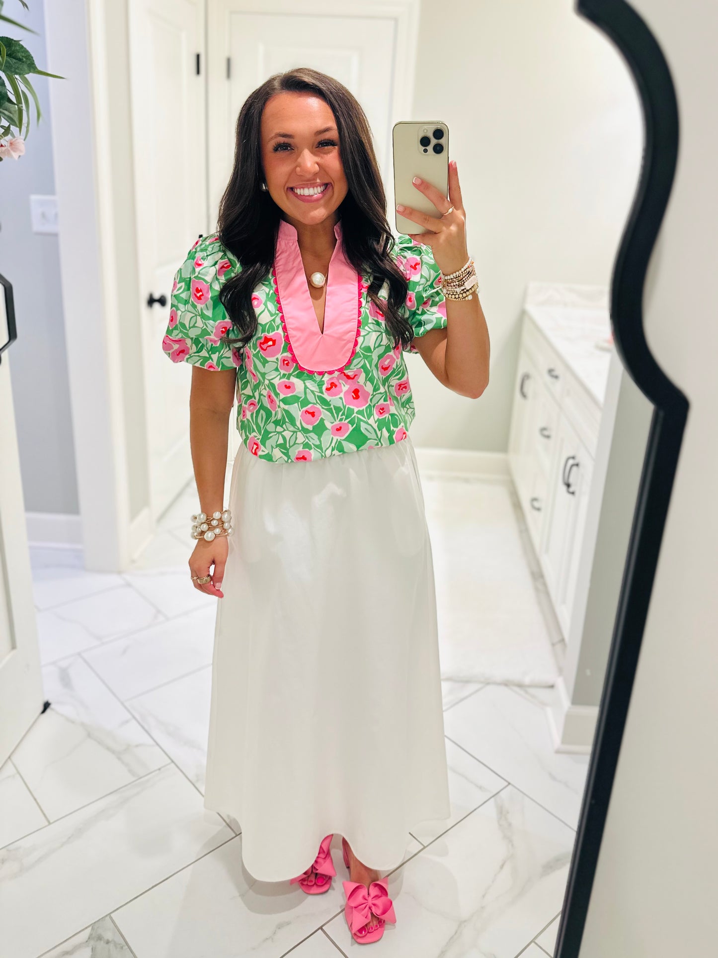 The Ginny Green + Pink Floral Top