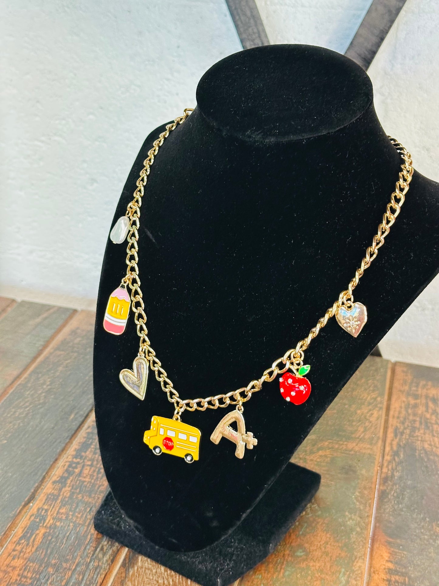 Gold Teacher Charm Necklace