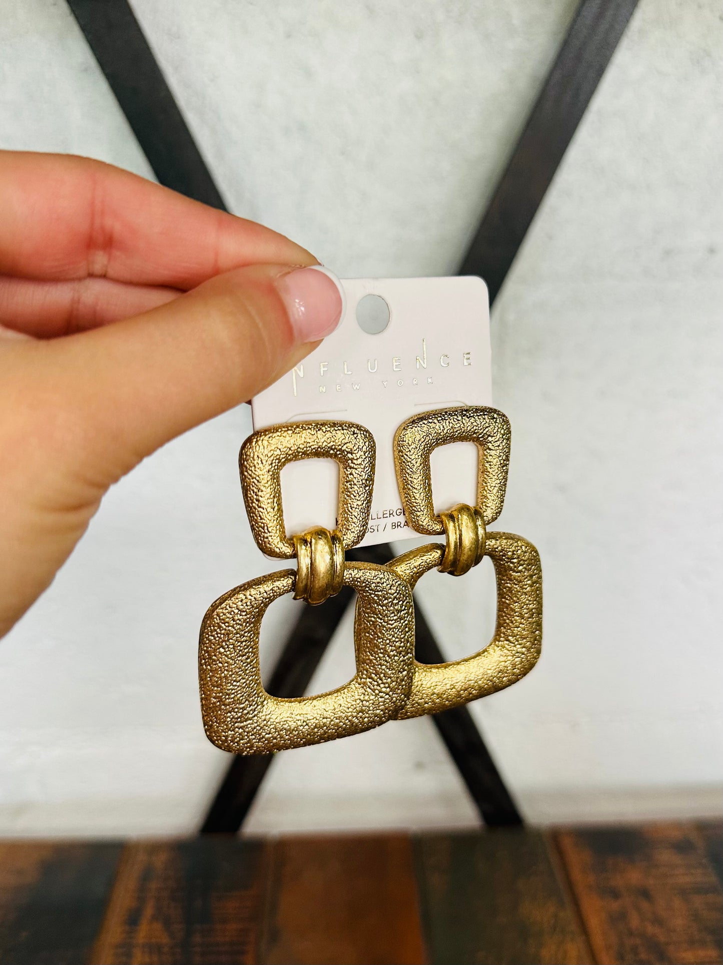 Gold Textured Door Knocker Earrings