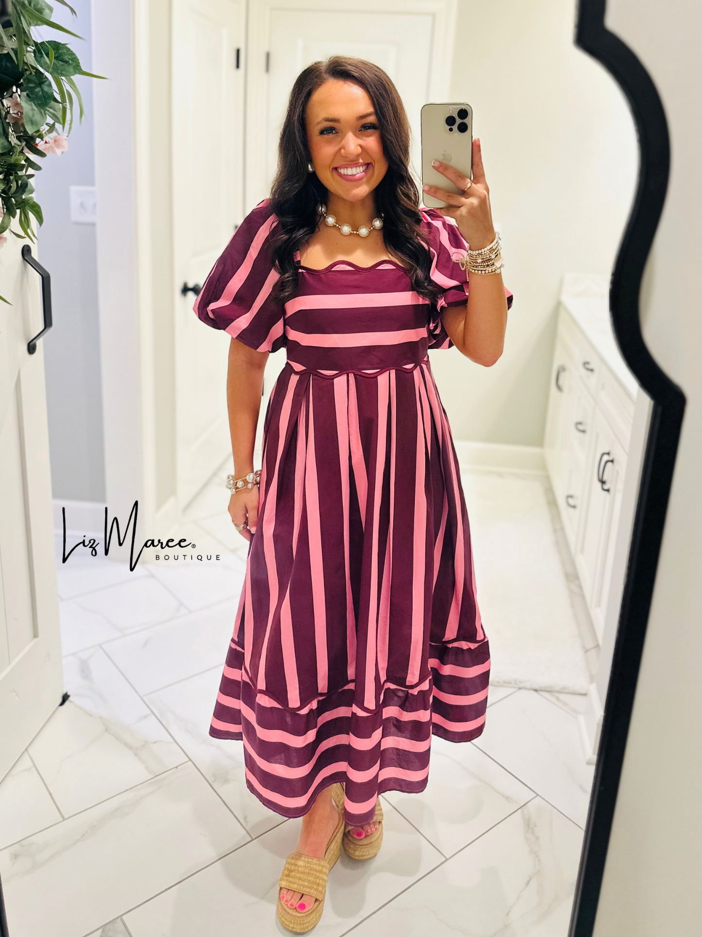 The Reagan Plum Striped Midi Dress