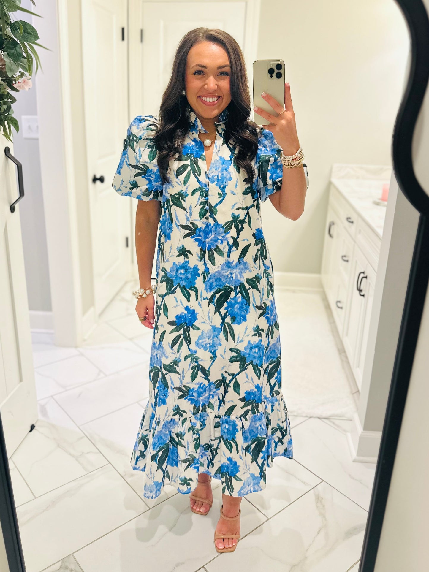 The Jane Blue Floral Midi Dress