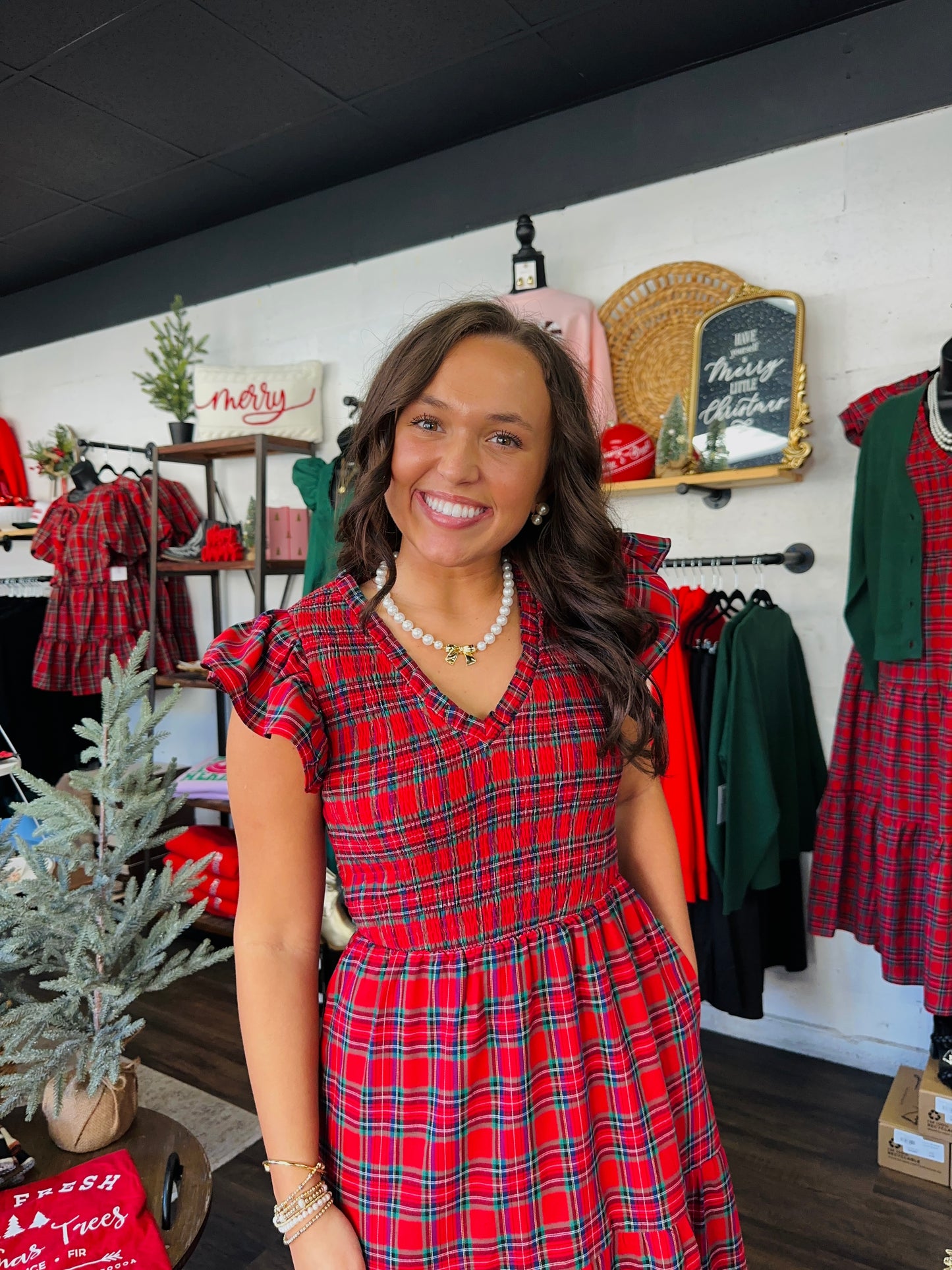 The Carol Plaid Smocked Midi Dress