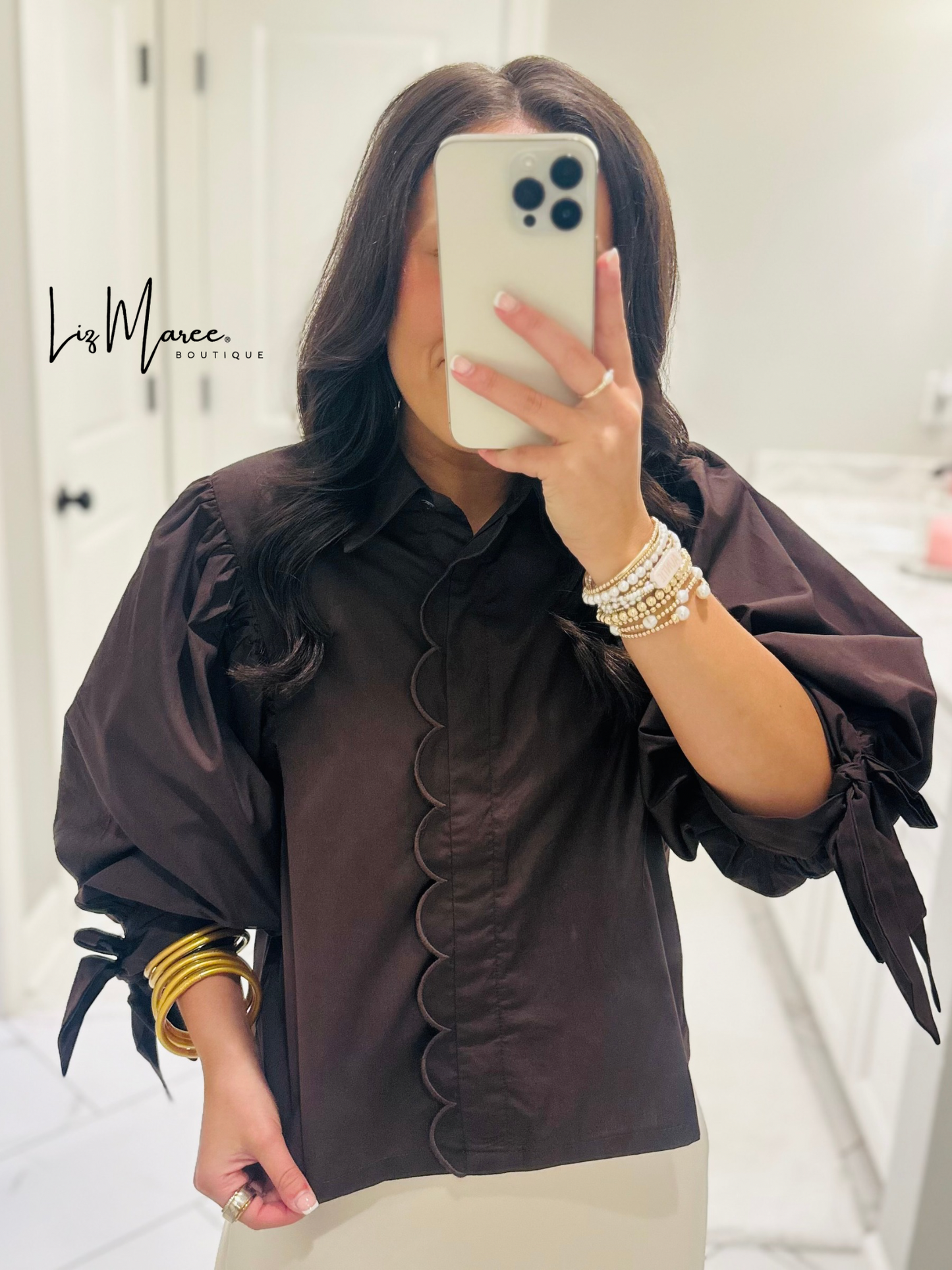 The Bruna Brown Scallop Trim Top