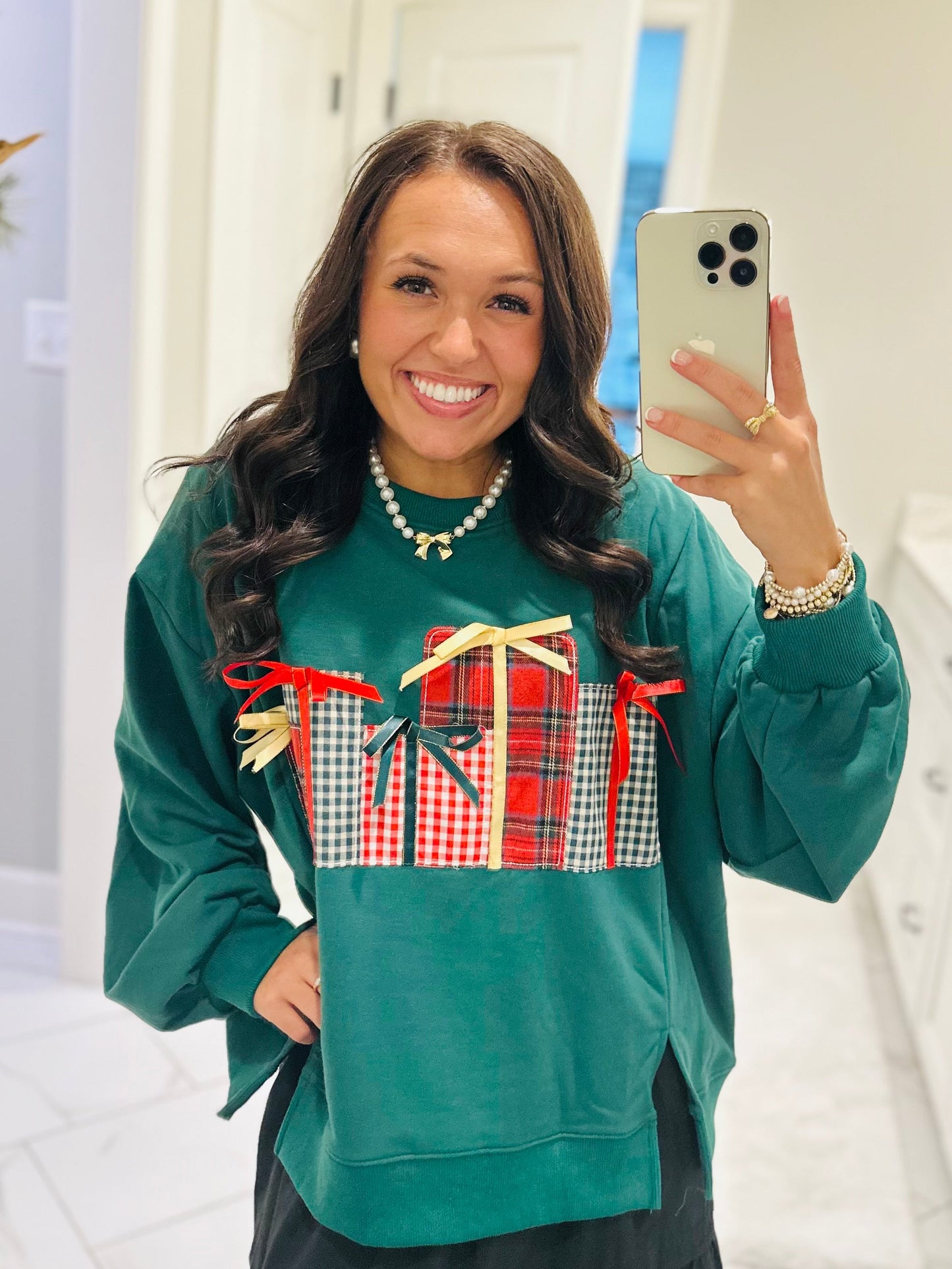 The Christmas Gift Box Patchwork Embroidered Sweatshirt