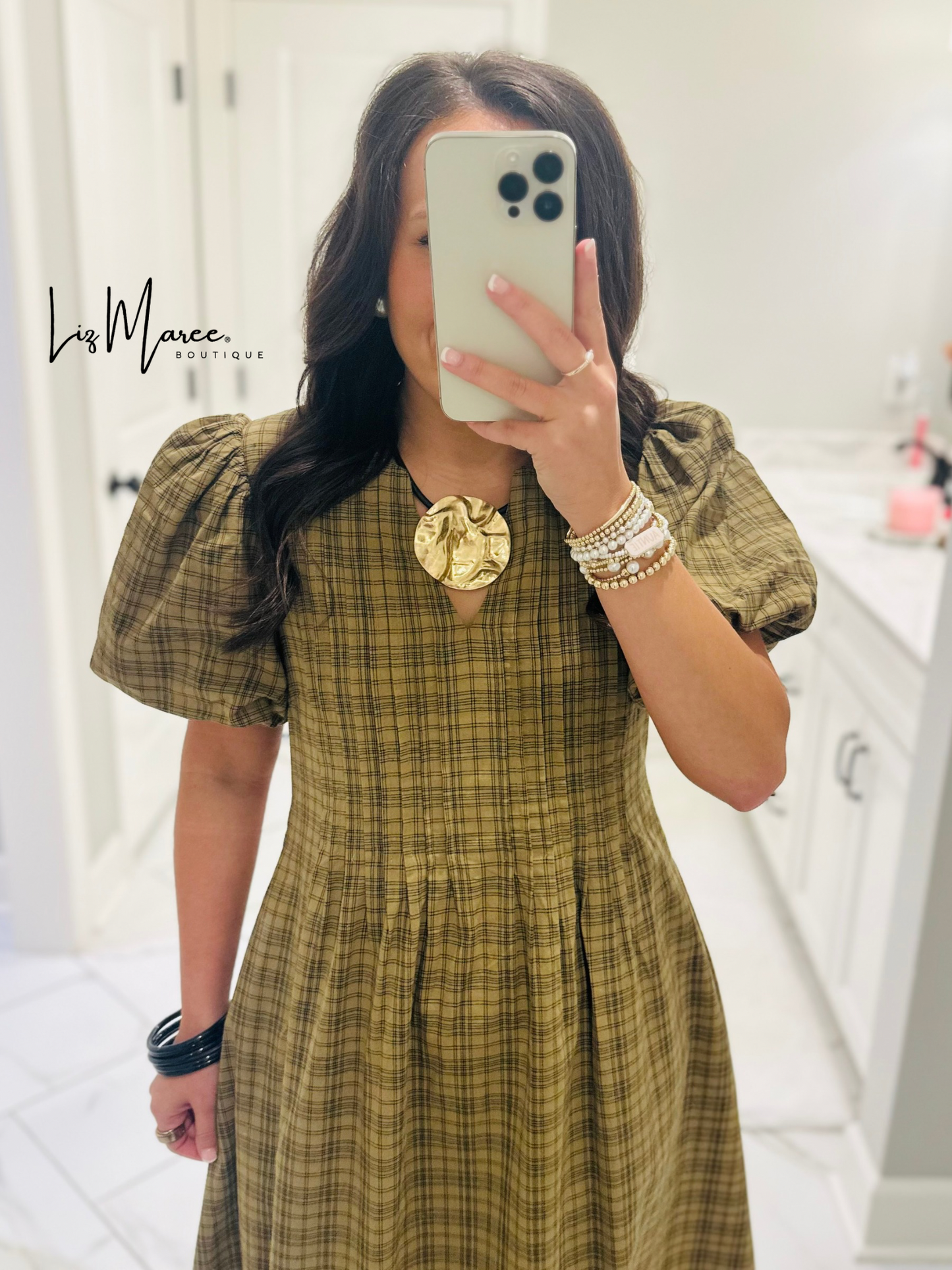 The Sawyer Olive Plaid Midi Dress
