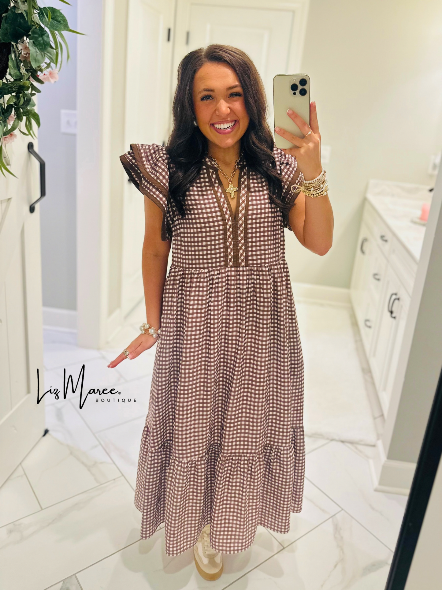 The Morganne Brown Gingham Midi Dress