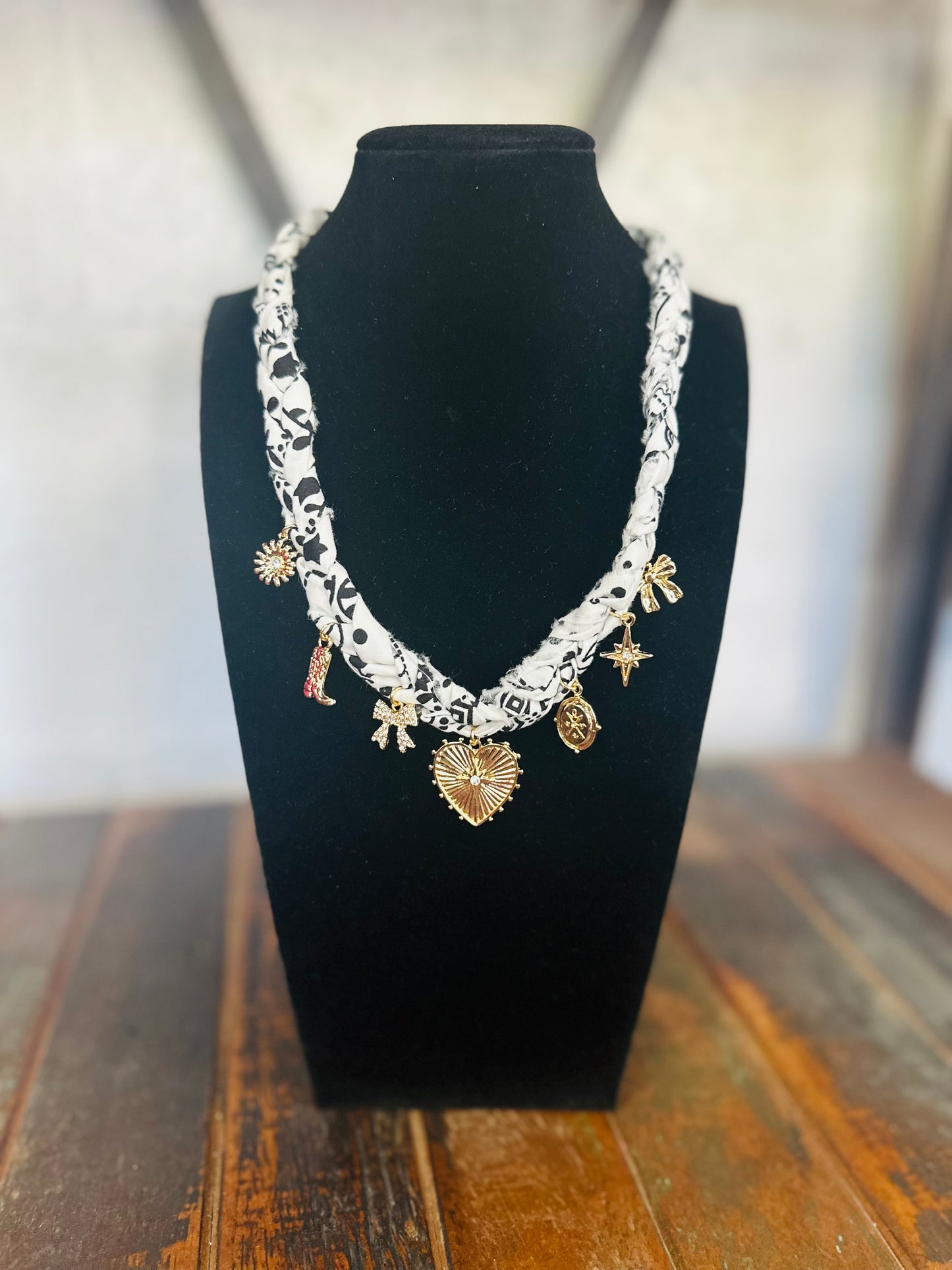 So Sweet & Chic White Gold Charm Scarf Necklace