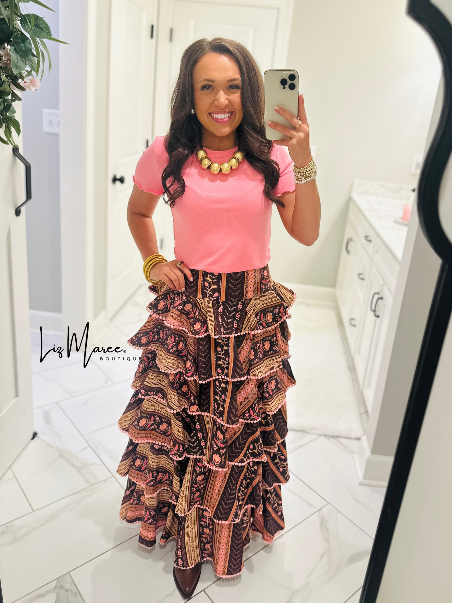 The Aubree Chocolate Brown Tiered Maxi Skirt