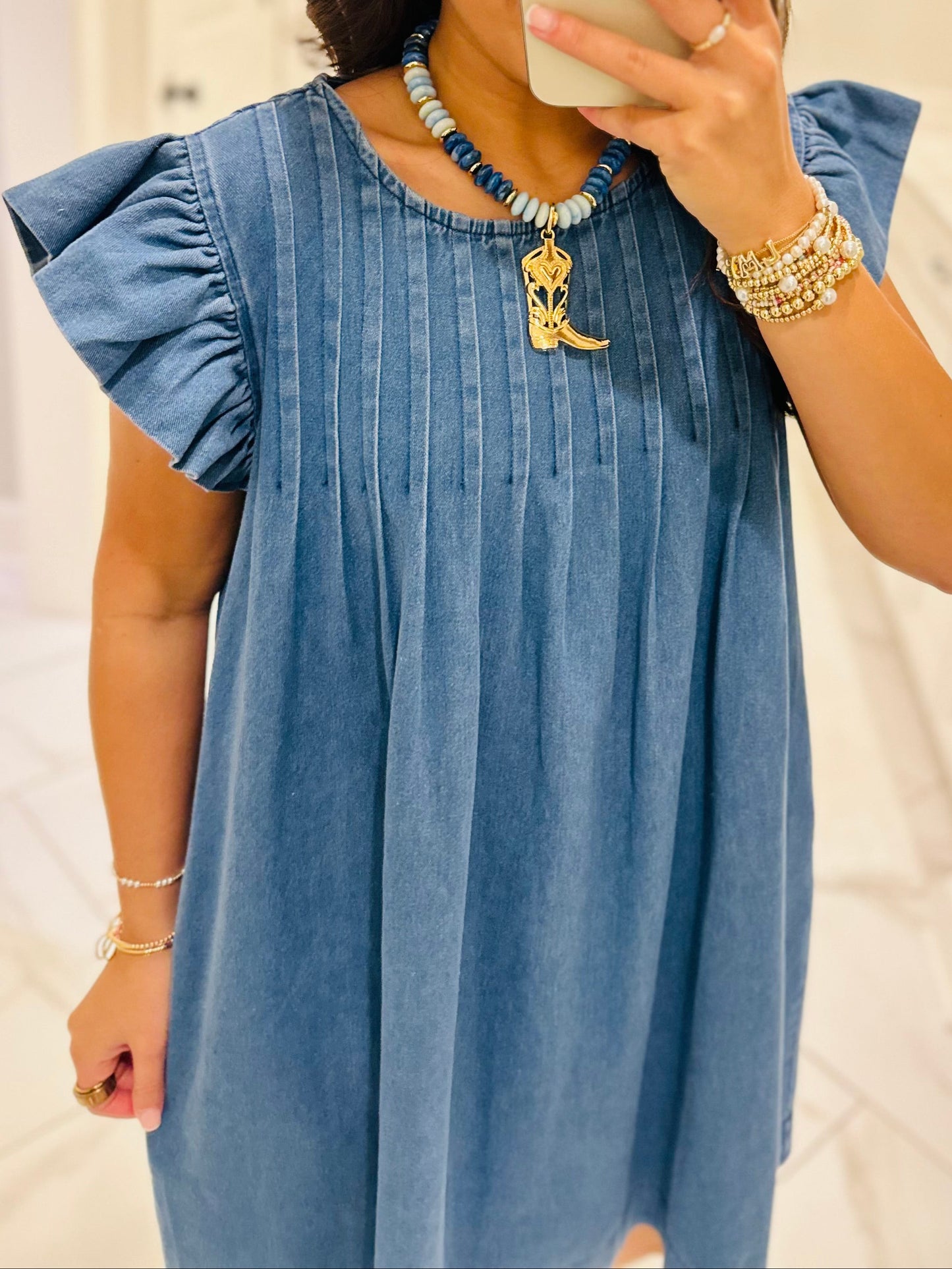 The Lucie Denim Pleated Dress