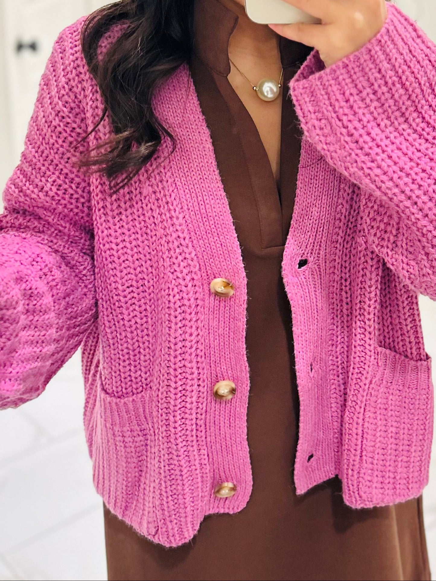 The Brooke Orchid Ribbed Oversized Cardigan