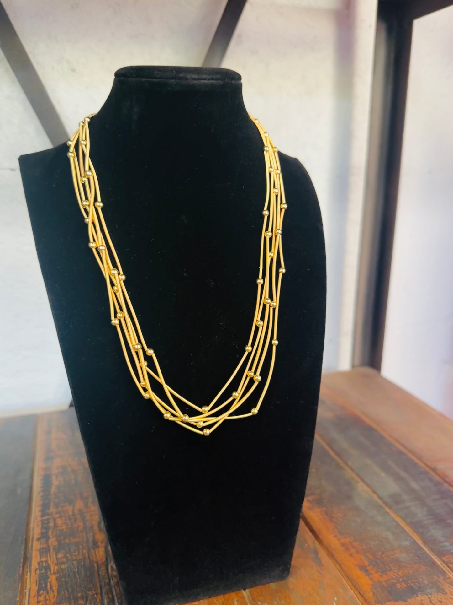 Gold 5 Strand Beaded Necklace