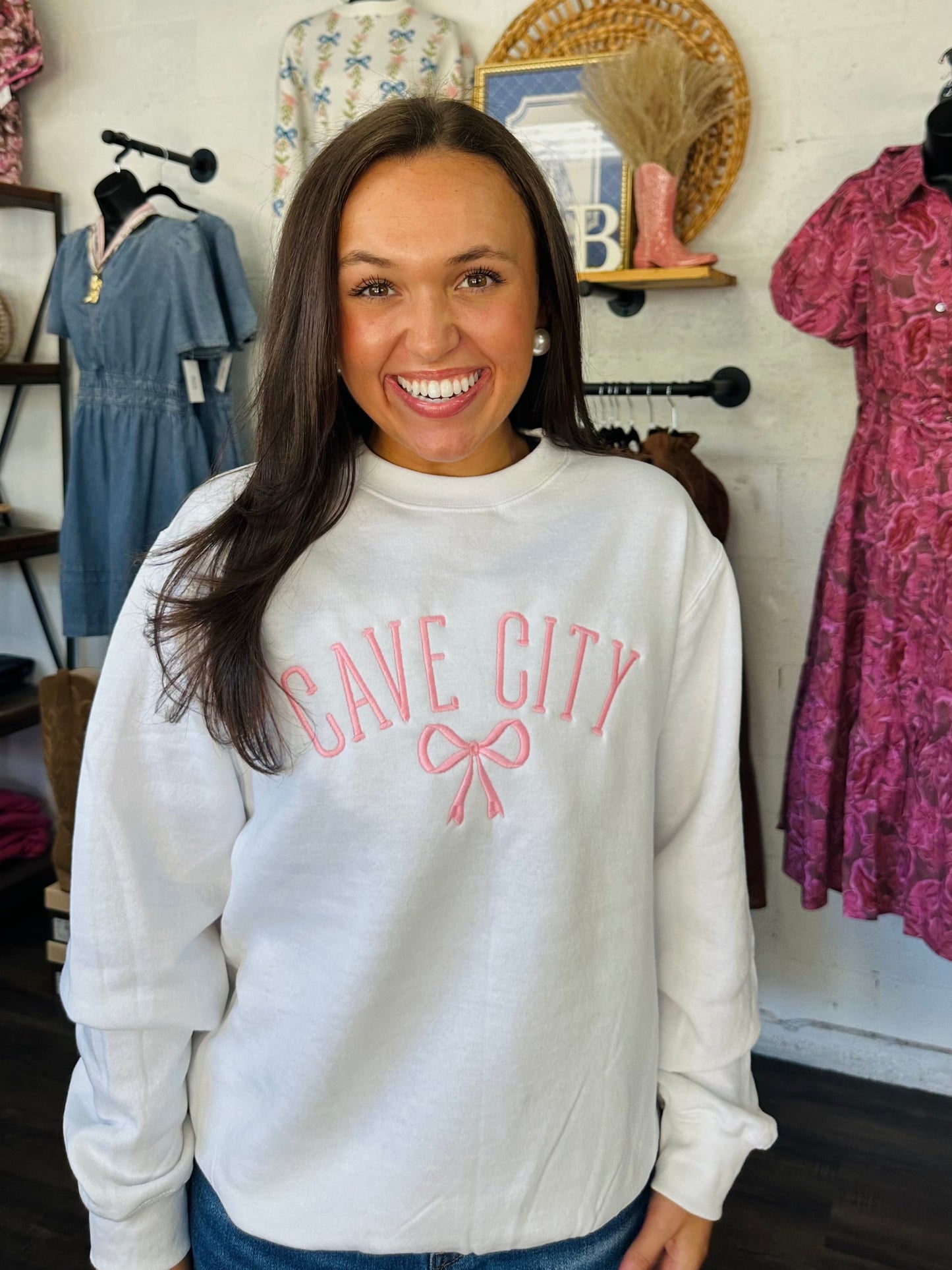 The Cave City Pink Bow Embroidered Sweatshirt