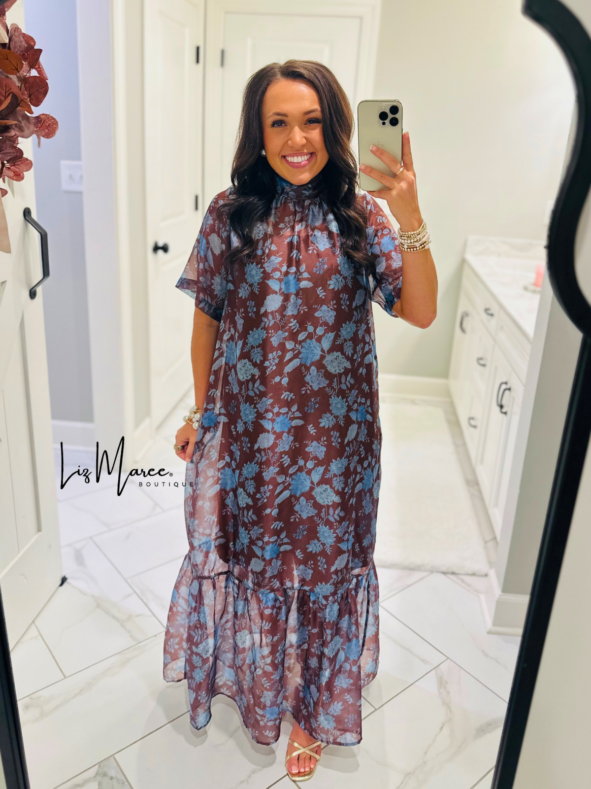 The Emersyn Brown Floral Organza Midi Dress