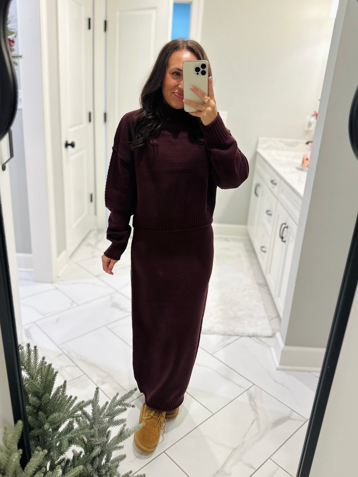 The Denver Maroon Sweater & Skirt Set