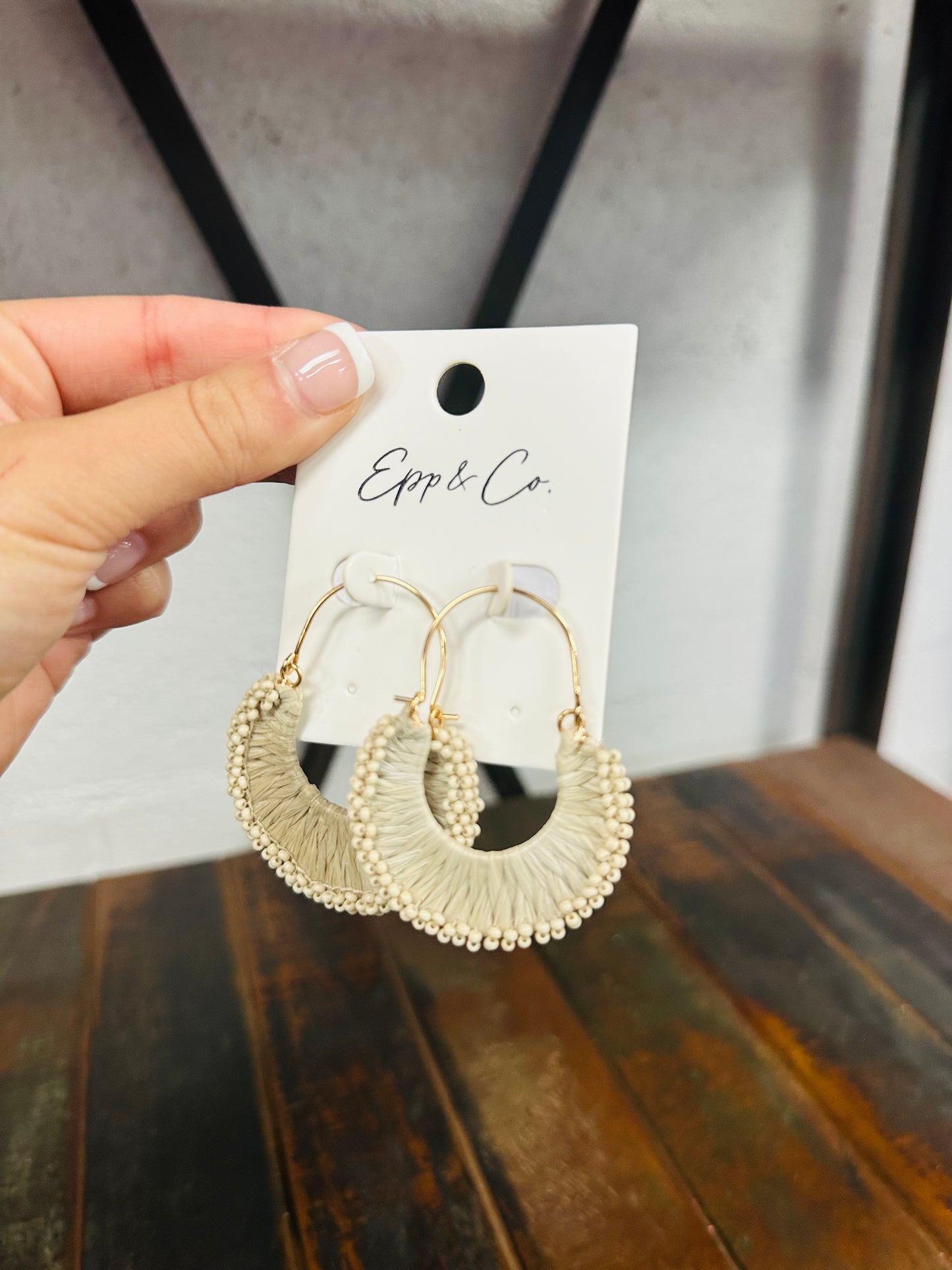 Mocha Raffia & Bead Hoops