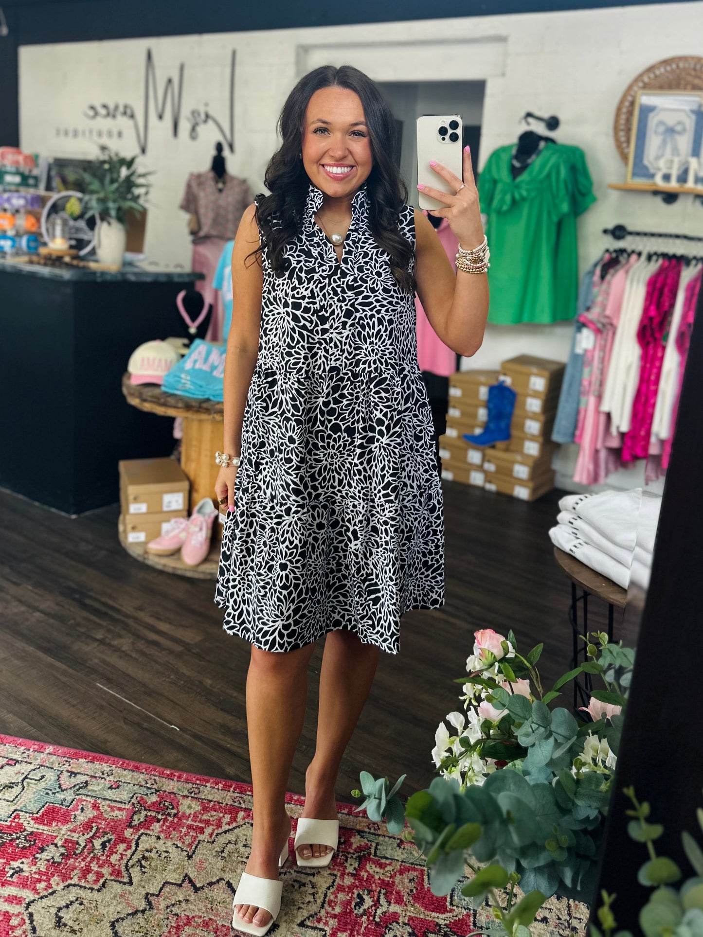 The Maia Black Floral Tiered Sleeveless Dress